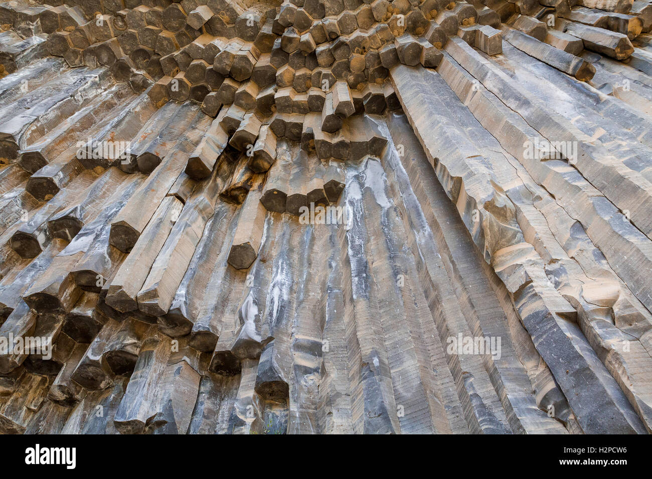 Formazioni di basalto conosciuta come sinfonia di pietre, in Armenia. Foto Stock