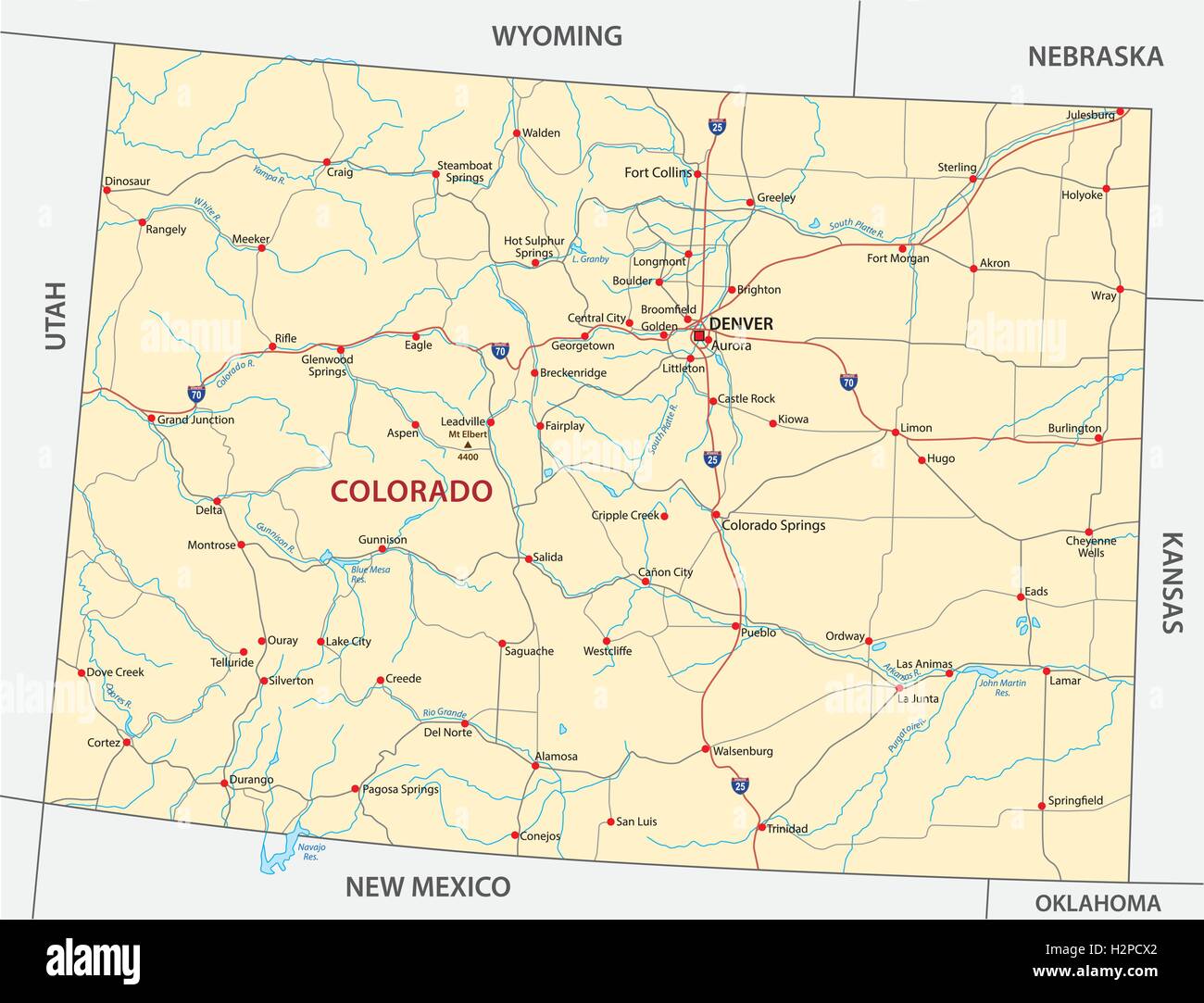 Colorado mappa stradale Illustrazione Vettoriale