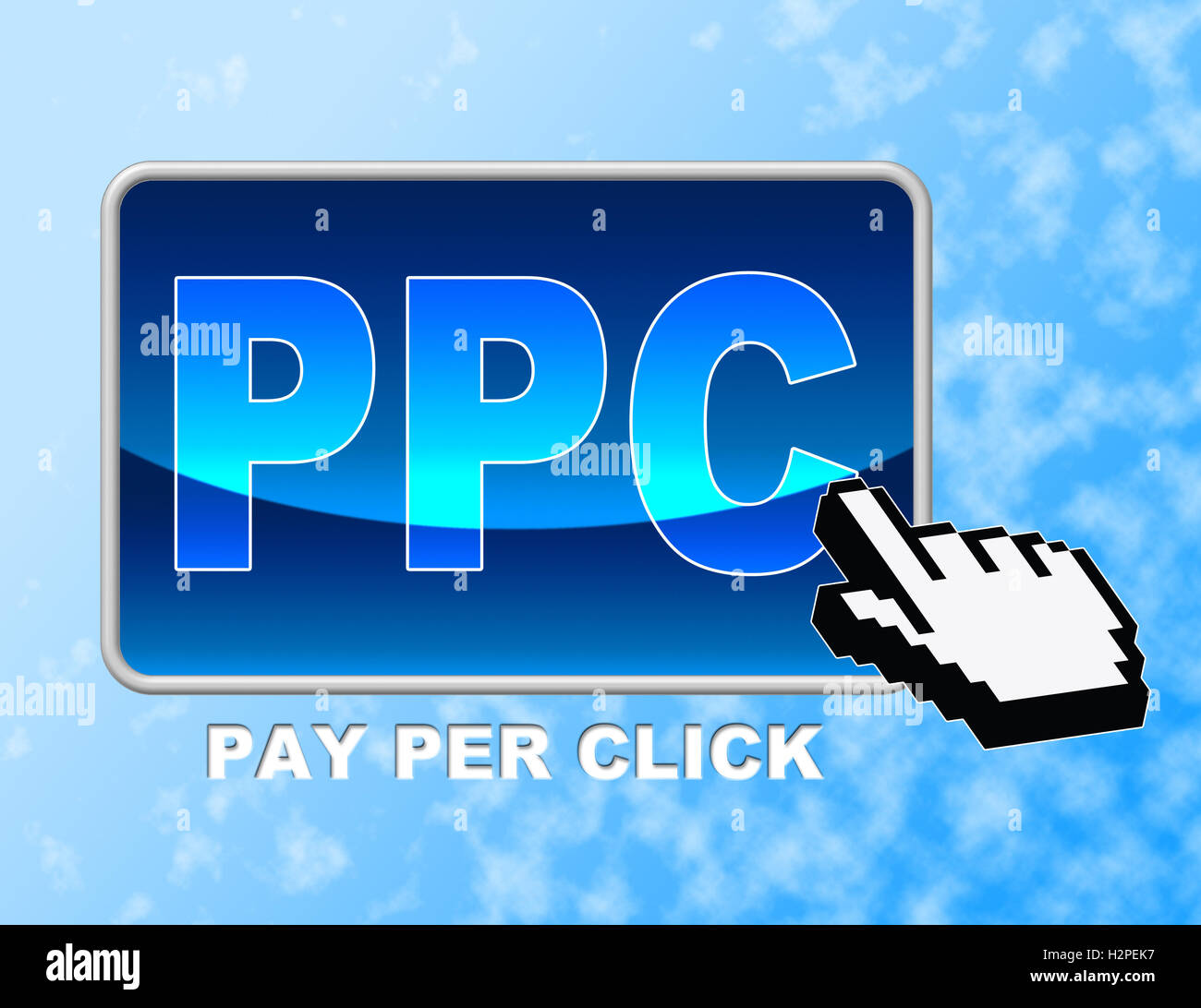 Pulsante ppc che mostra Pay Per Click e sito Web Foto Stock