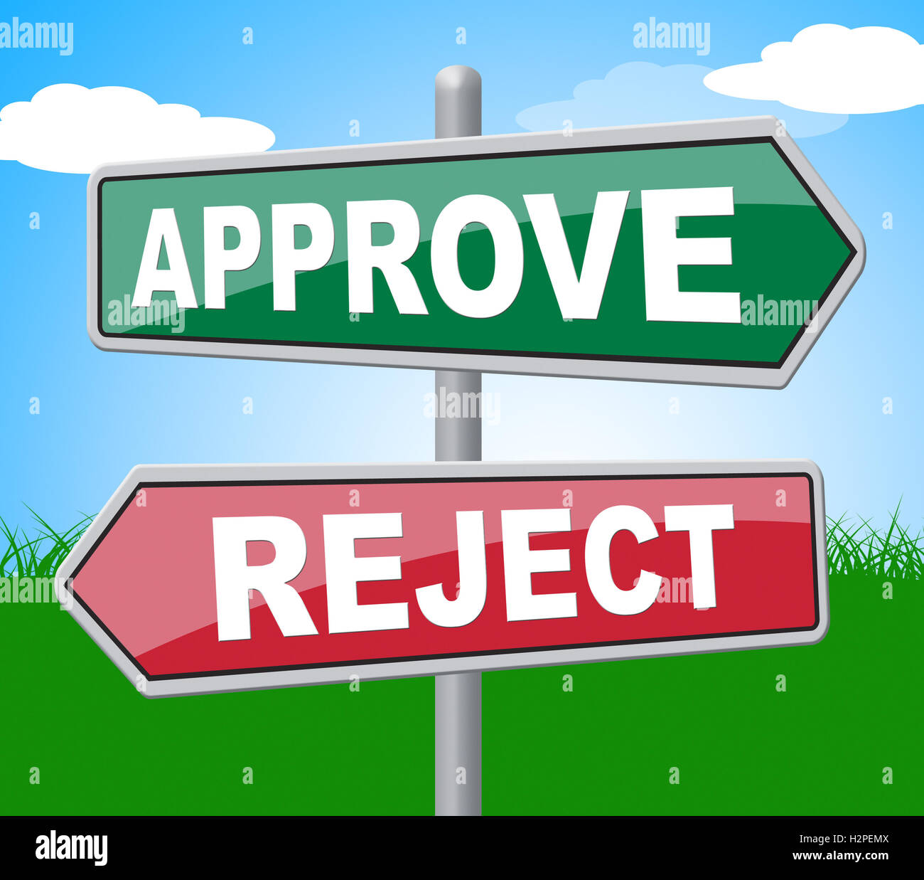 Approvare rifiutare in rappresentanza di cartello di assicurazione e rifiutato Foto Stock