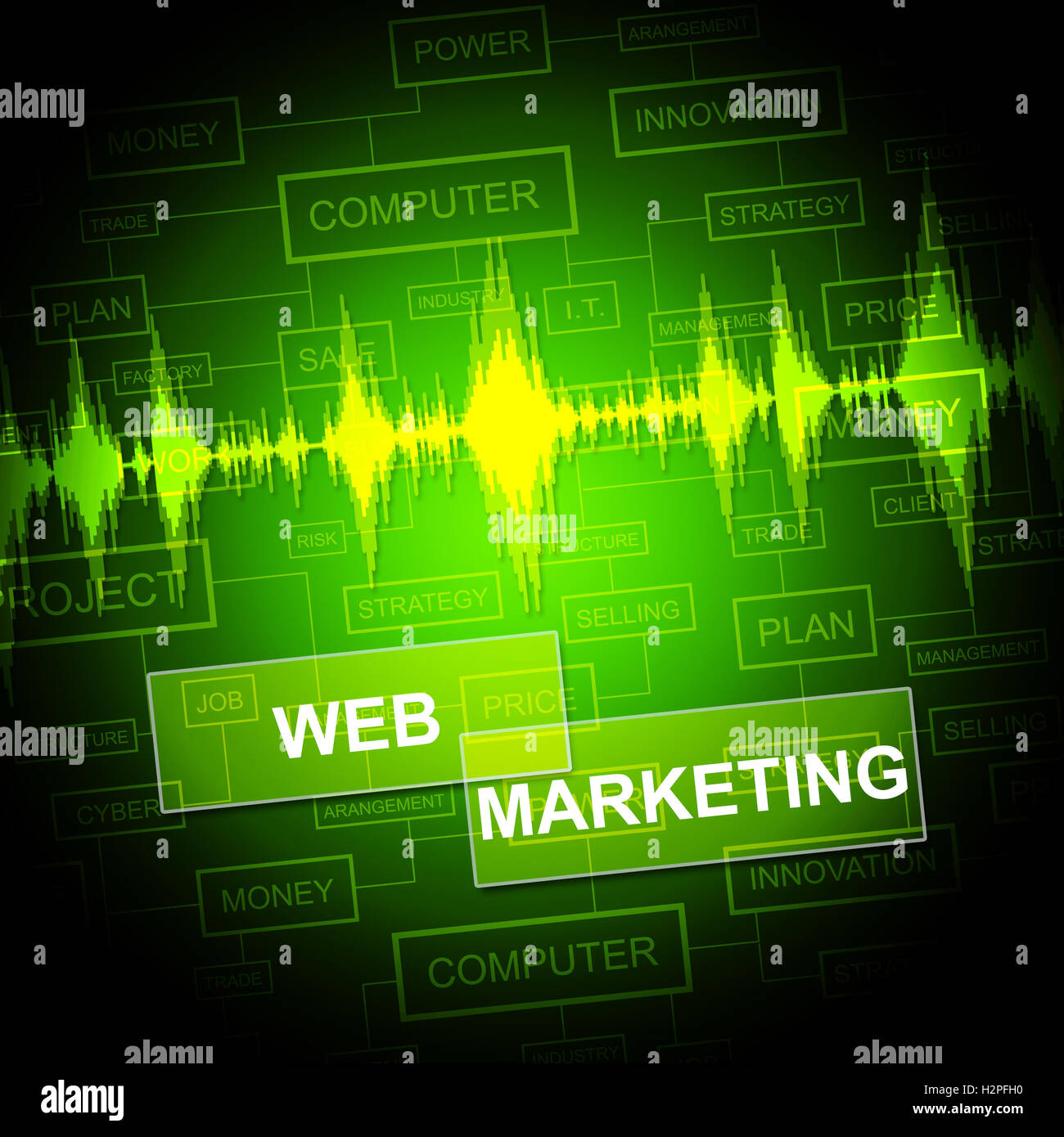 Web Marketing mostra sito Sem e Media Foto Stock