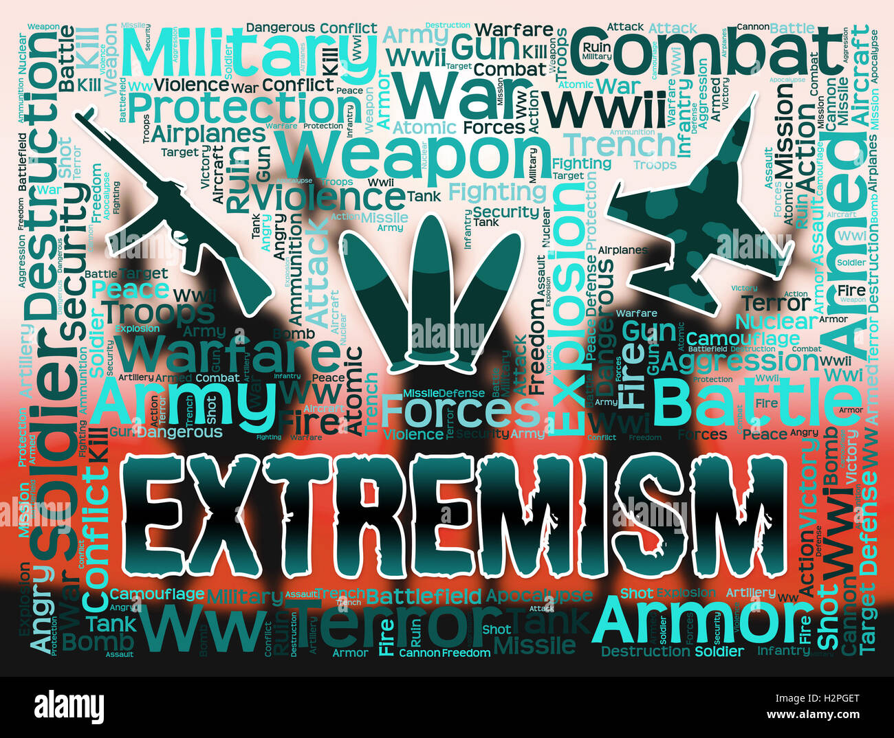 L estremismo parole indicanti il radicalismo fondamentalismo e terroristi Foto Stock