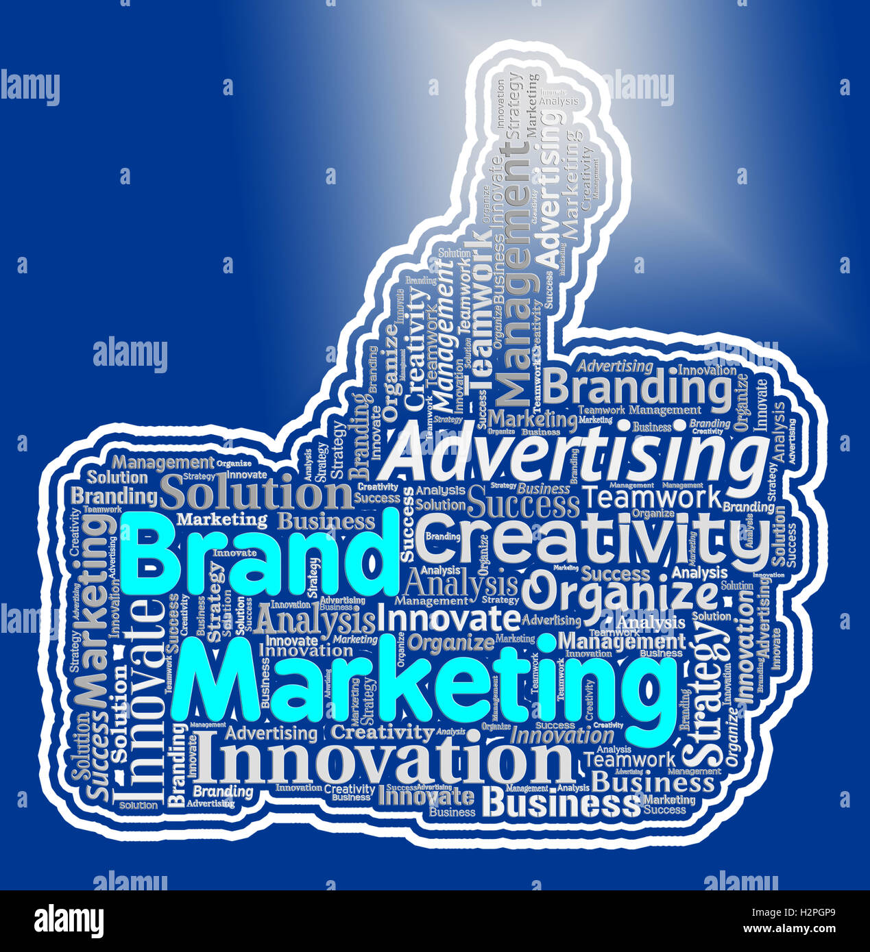 Brand Marketing pollice che indica l'identità aziendale e il Branding Foto Stock