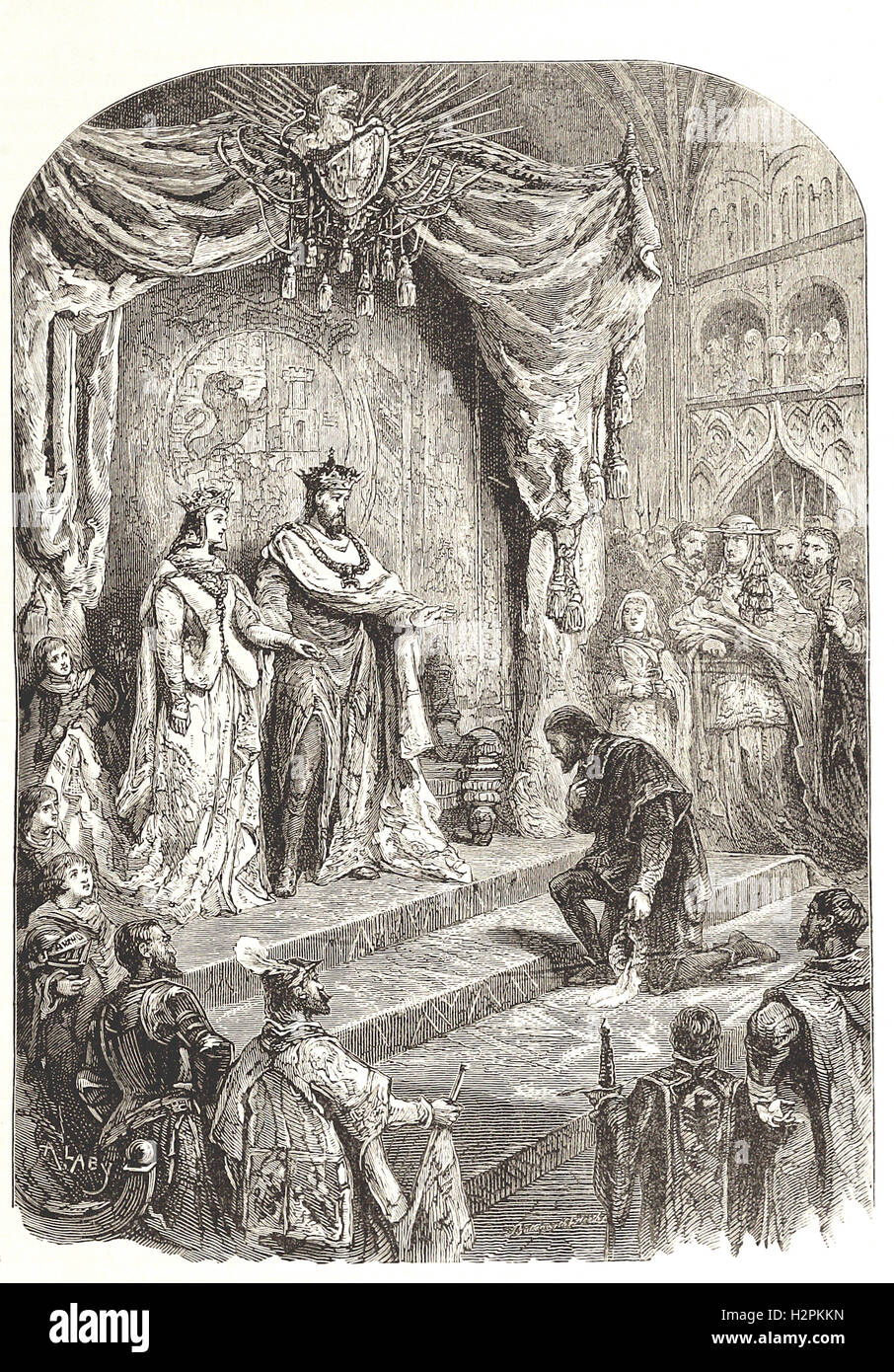 Ricezione di Columbus da Ferdinando e Isabella - da 'Cassell illustrato della storia universale" - 1882 Foto Stock
