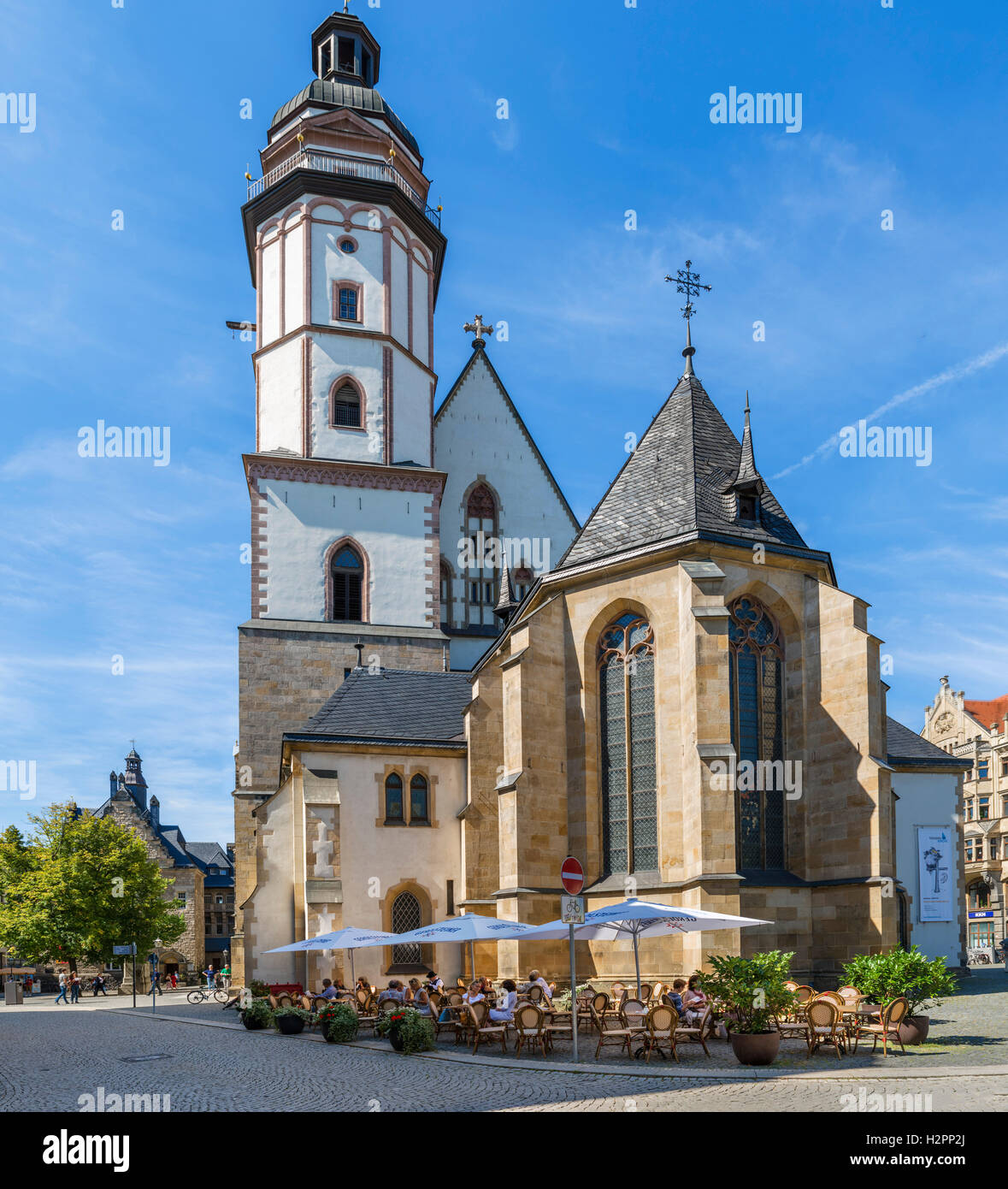 La Thomaskirche (chiesa di San Tommaso), dove J S Bach è servita come cantor per gli ultimi 27 anni della sua vita, Leipzig, in Sassonia, Germania Foto Stock