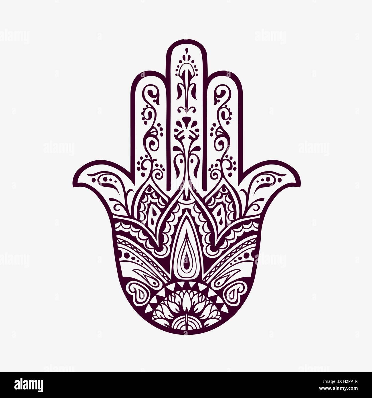 Hamsa con ornamenti etnici. Disegnato a mano illustrazione vettoriale Illustrazione Vettoriale