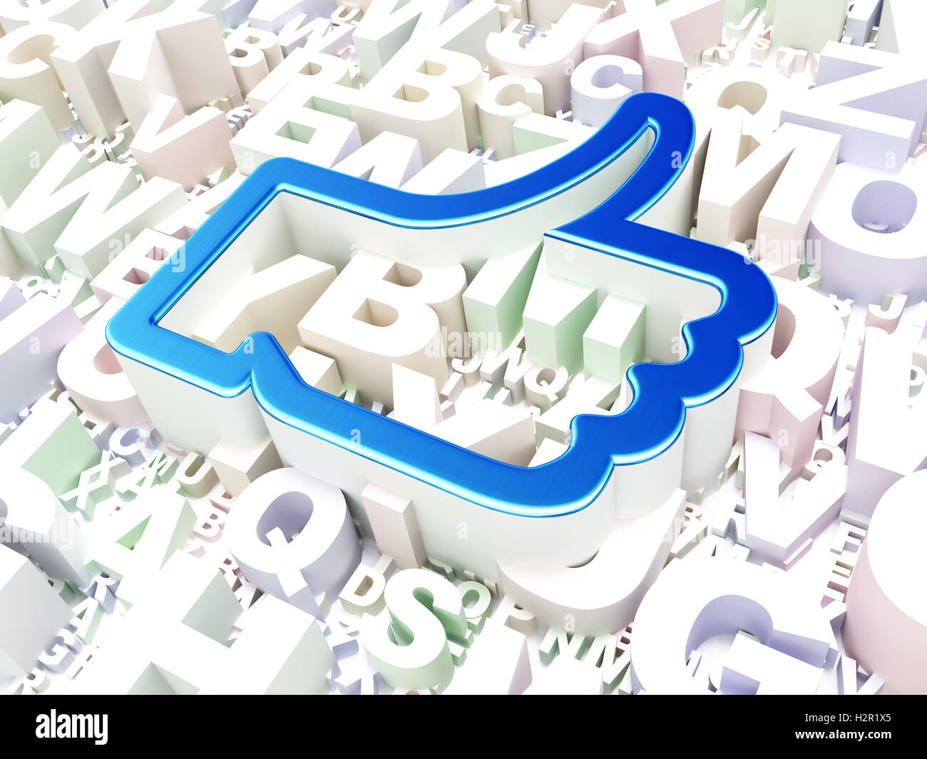 Social media concetto: Pollice su sfondo alfabeto Foto Stock