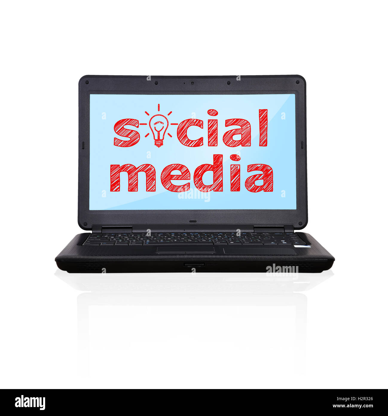 Computer portatile con i social media Foto Stock