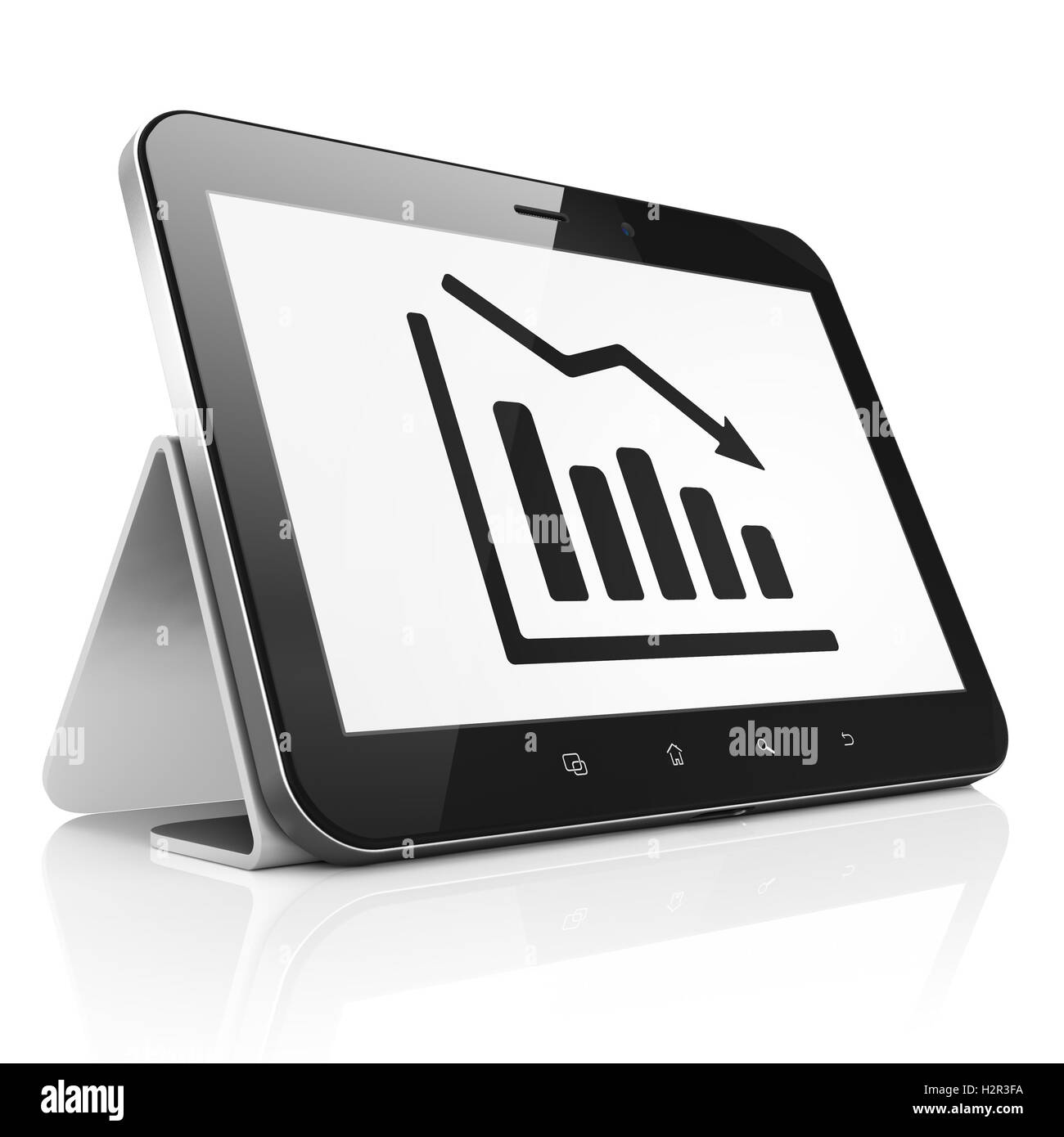 Il concetto di pubblicità: declino grafico su tablet pc Foto Stock