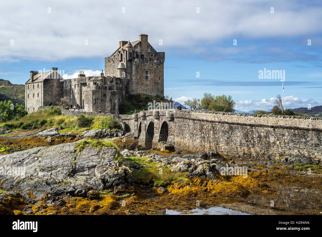 Eilean Donan Castle in Loch Duich, Ross and Cromarty, Highlands occidentali della Scozia, Regno Unito Foto Stock