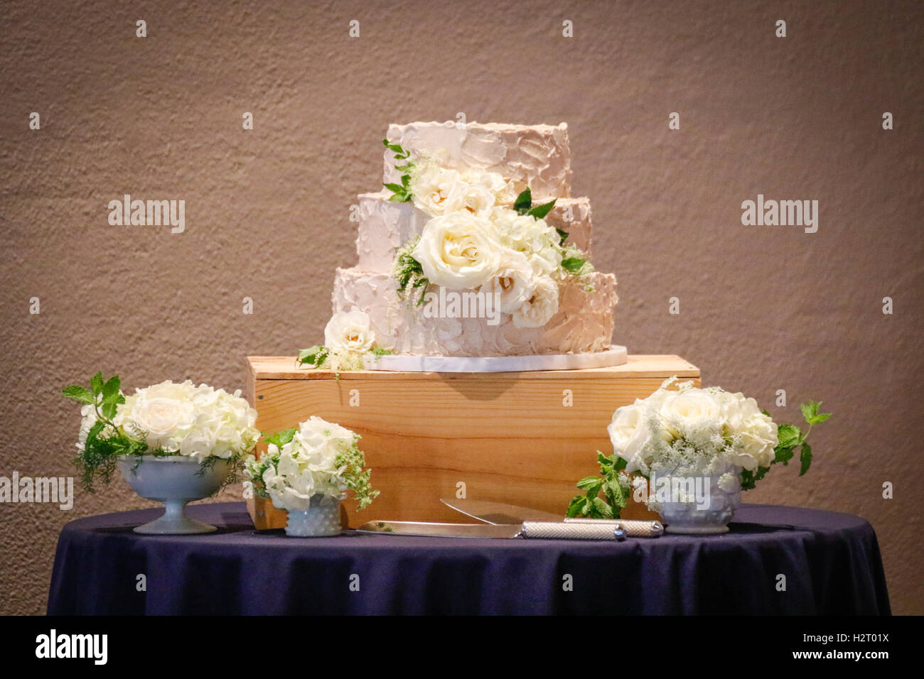 Semplice bianco torta di nozze Foto Stock