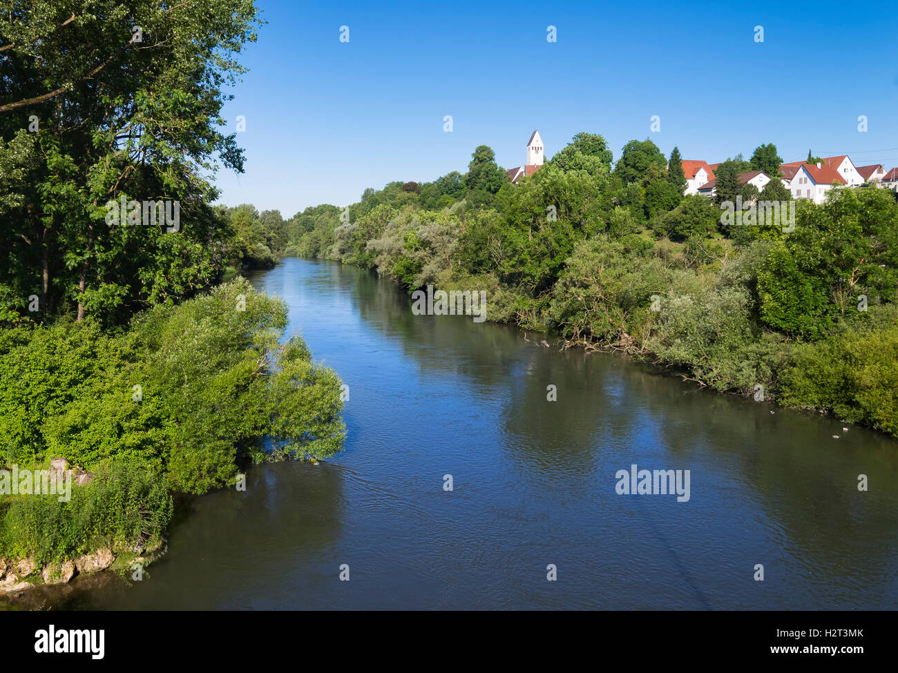 Il Fiume Danubio vicino a Rottenacker, Alta Svevia, Svevia, Baden-Württemberg, Germania Foto Stock