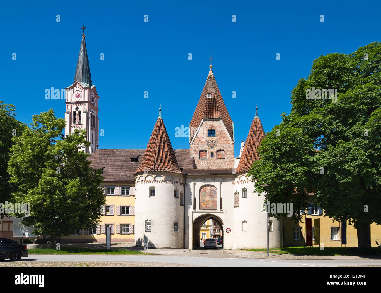 Gate superiore, city gate, Weissenhorn, Svevia, Baviera, Germania Foto Stock