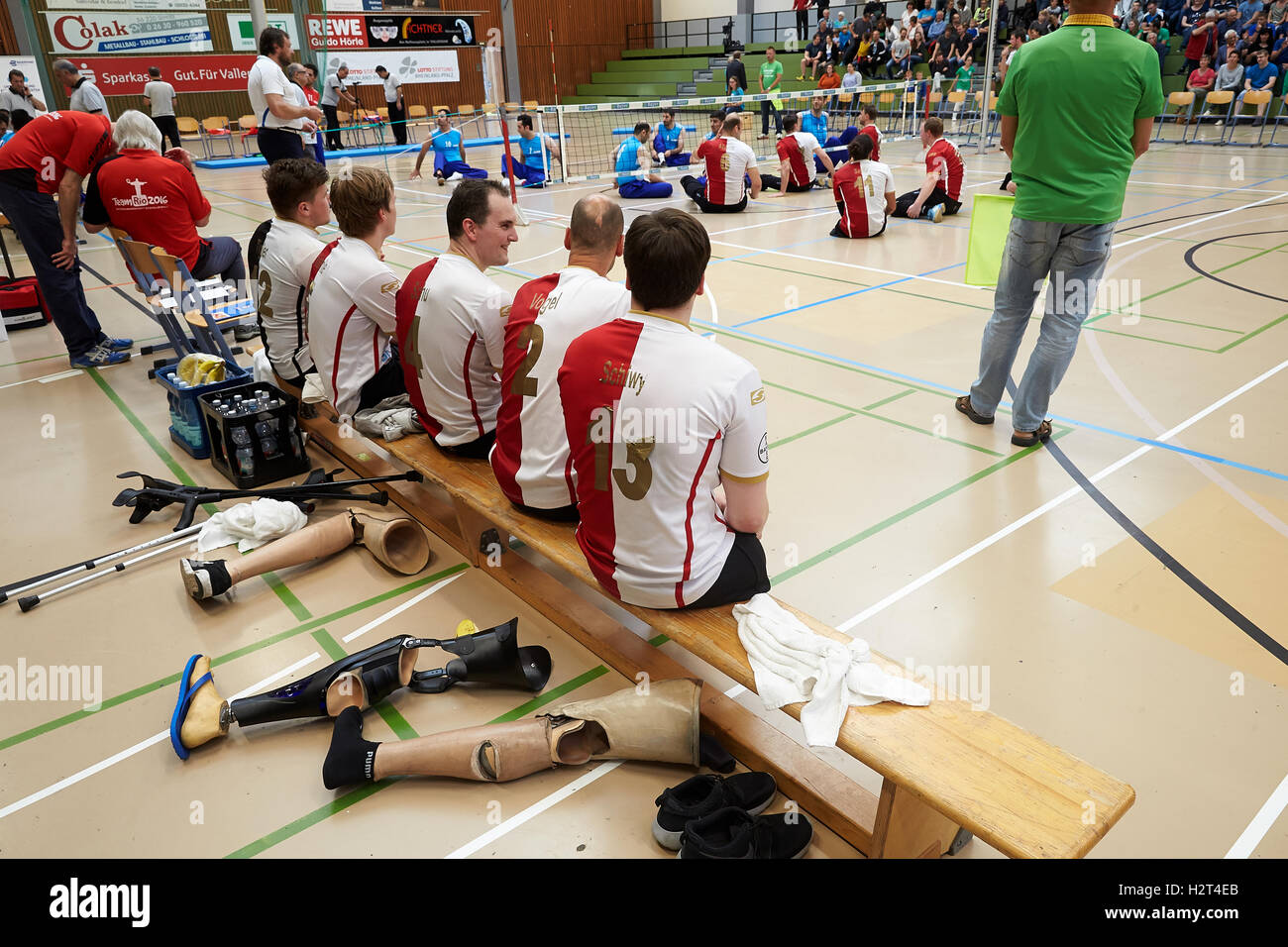 Sport Disabili, seduta la pallavolo, il gioco tra la Germania e l'Iran, Coblenza, Renania-Palatinato, Germania Foto Stock