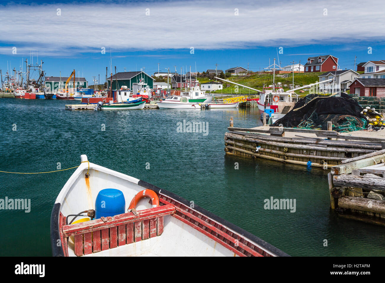 Barche da pesca in banchina nel porto di Port au choix, Terranova e Labrador, Canada. Foto Stock