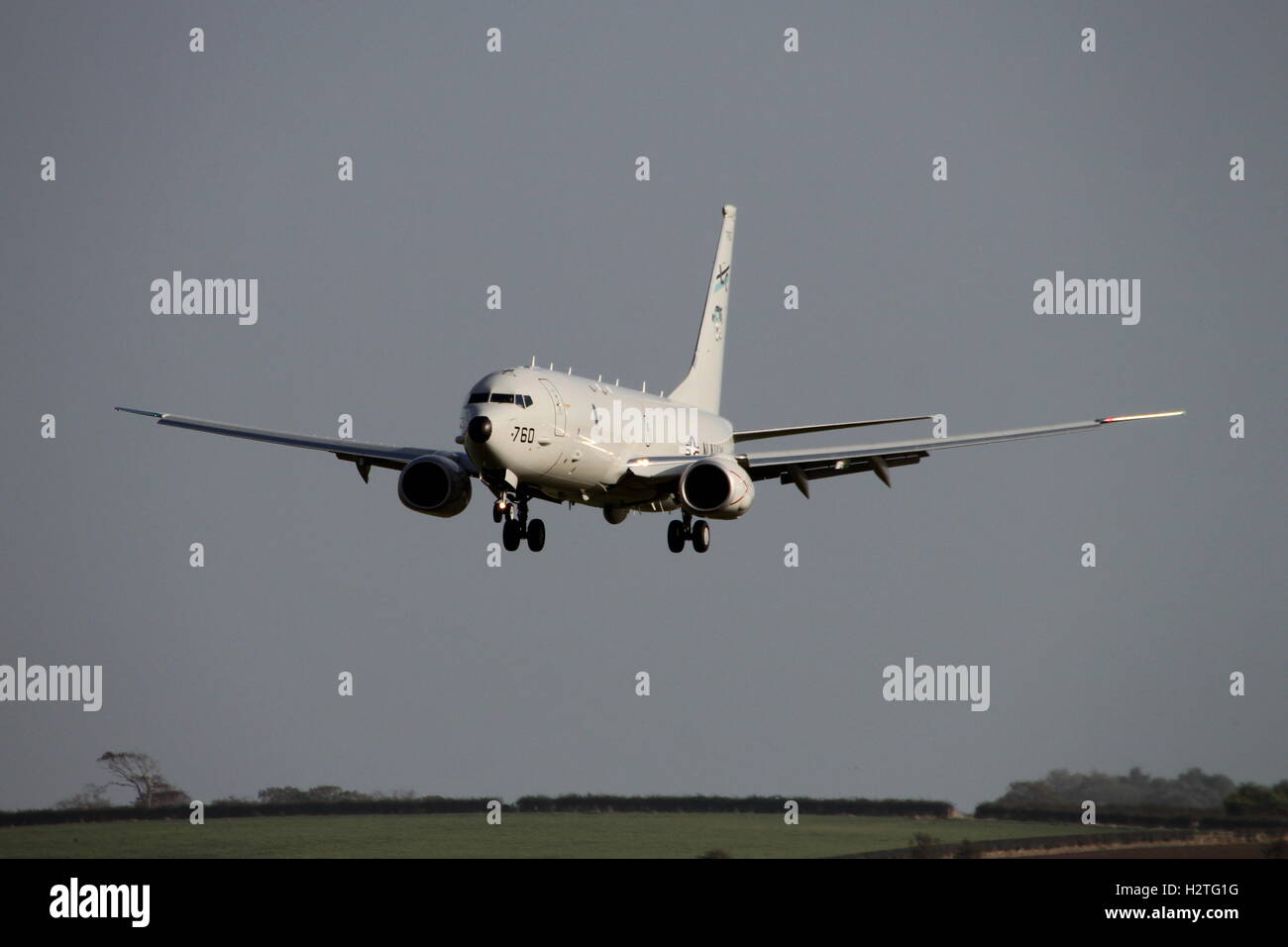 168760, un Boeing P-8A Poseidon azionato dal Navy US, a Prestwick International Airport durante l'esercizio comune della Warrior 15-2. Foto Stock