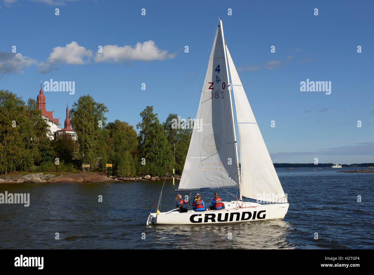 Barche a vela a isola Luoto Klippan, Helsinki, Finlandia Foto Stock