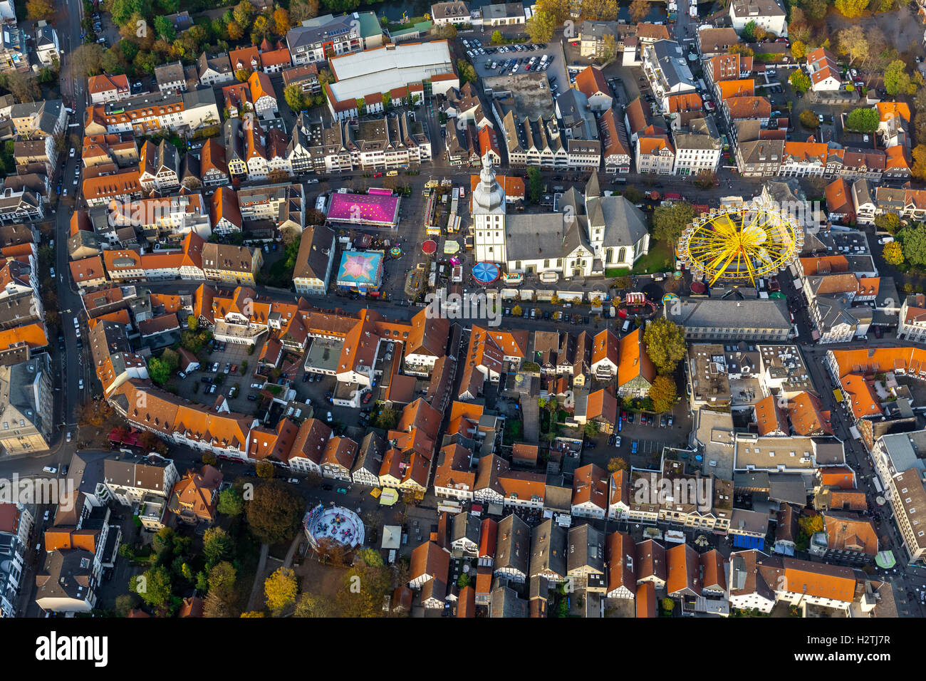 Vista aerea, vista del centro storico Lippstadt con Marienkirche, Maria la Chiesa, city plan, Lippstadt, Soesterboerde, Foto Stock