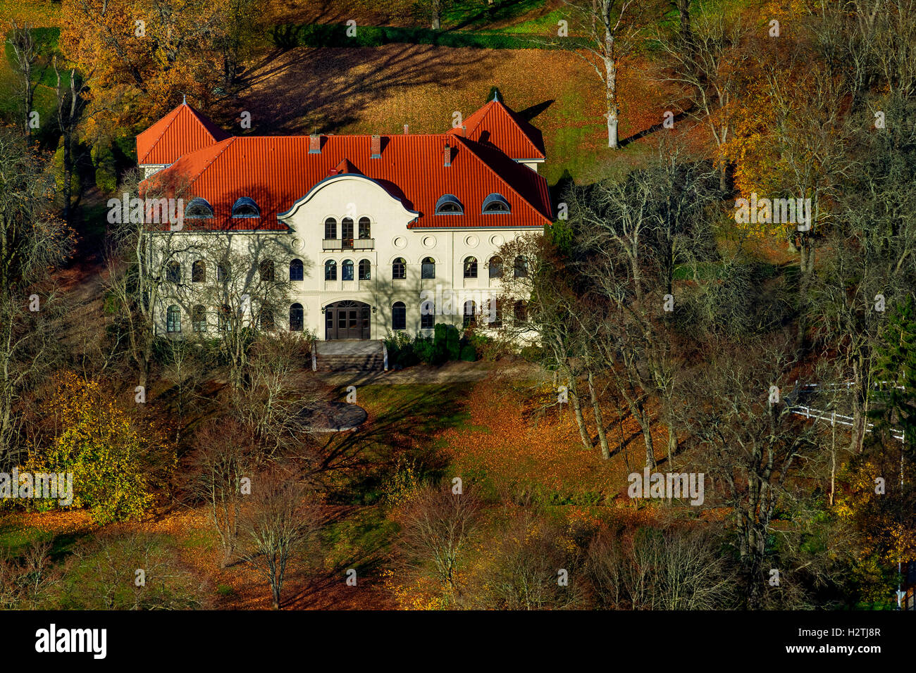 Foto aerea, Marihn's Mansion con giardino, Marihn, Mueritz Seenplatte, Meclenburgo-Pomerania Occidentale, Germania, Europa vista aerea bird Foto Stock