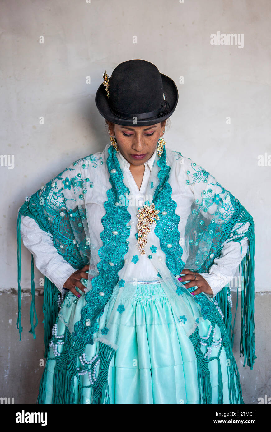 Benita la Intocable, cholita wrestler femmina,El Alto, La Paz, Bolivia Foto Stock