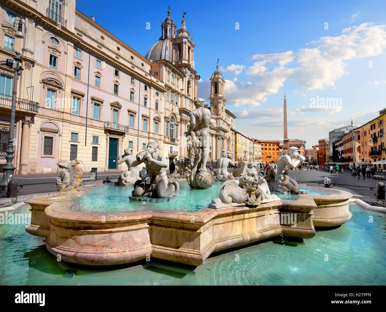 La Fontana del Moro a piazza Navona, Roma, Italia Foto Stock