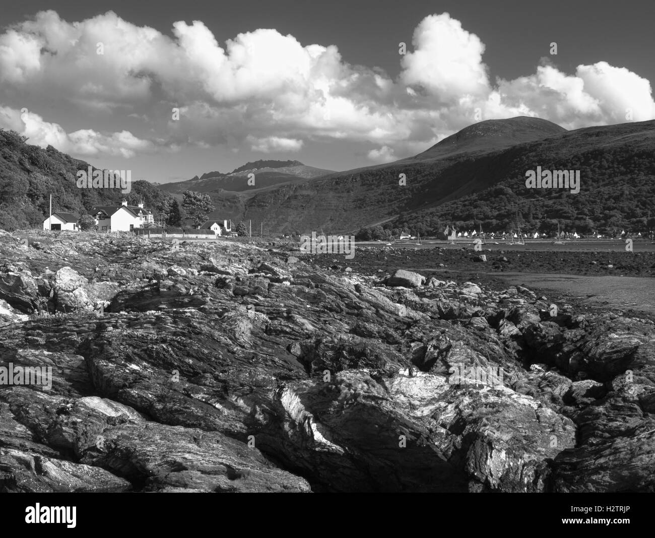 Lochranza dal punto di Newton, Isle of Arran, N.Ayrshire, in Scozia Foto Stock