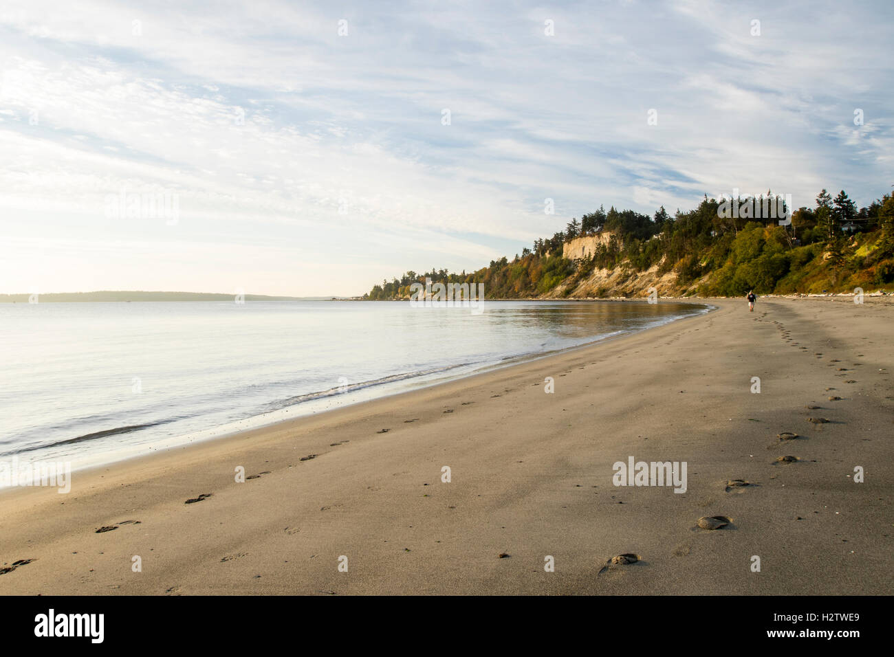 Fort Worden stato parco di Port Townsend, Washington. Beach Sunrise. Puget Sound. Foto Stock