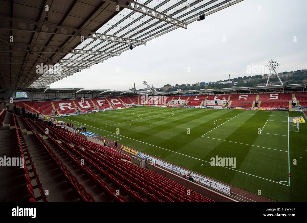 Vista generale della AESSEAL New York Stadium prima del cielo Campionato di scommessa match tra Rotherham United e Newcastle United. Foto Stock