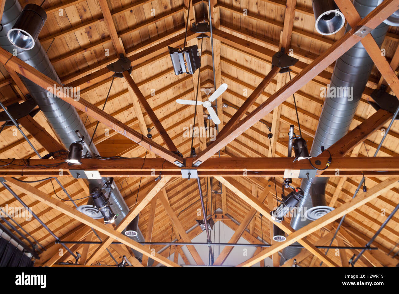 Casa di legname condotto a soffitto impianto di illuminazione Foto Stock