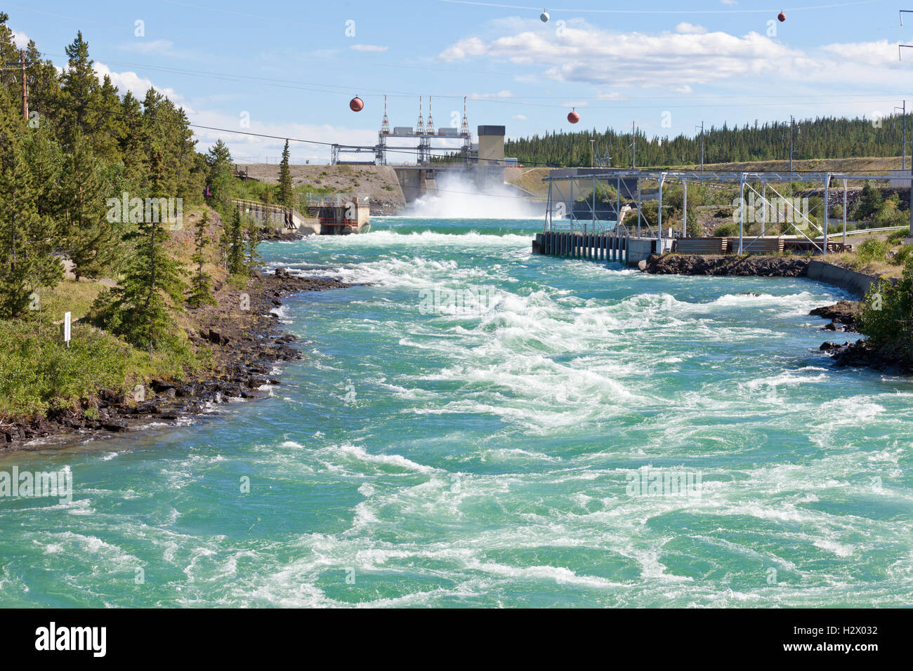 Whitehorse hydro power sfioratore della diga Yukon Canada Foto Stock