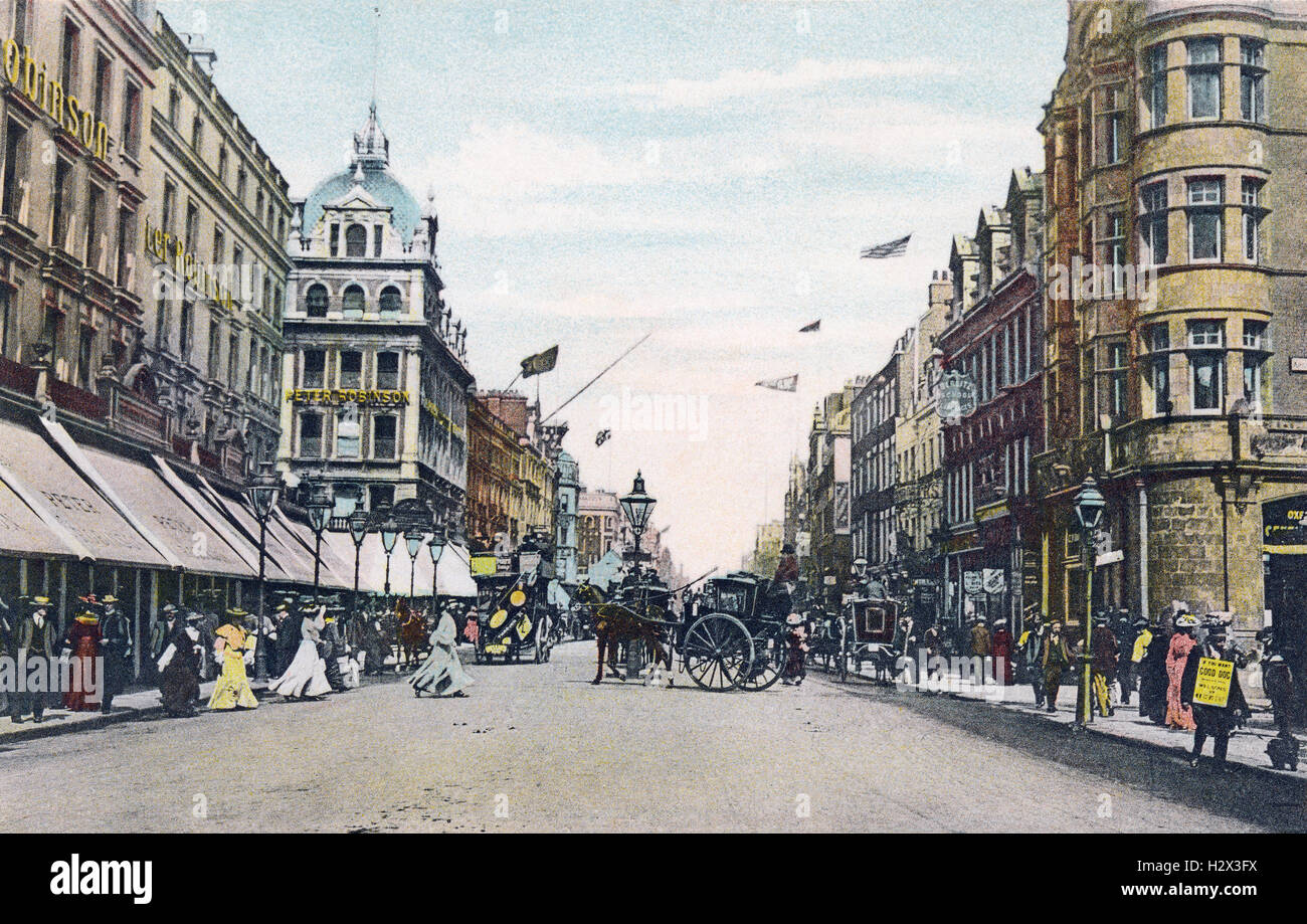 Edwardian cartolina a colori di Oxford Street a Londra, Inghilterra. Foto Stock