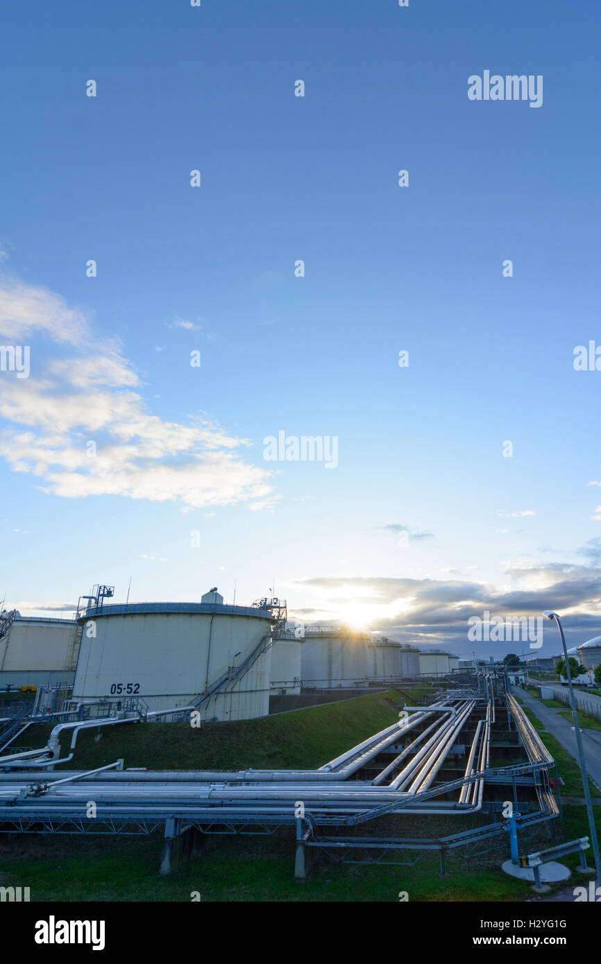 Wien, Vienna: serbatoio OMV farm , olio , storage, 22., Wien, Austria Foto Stock