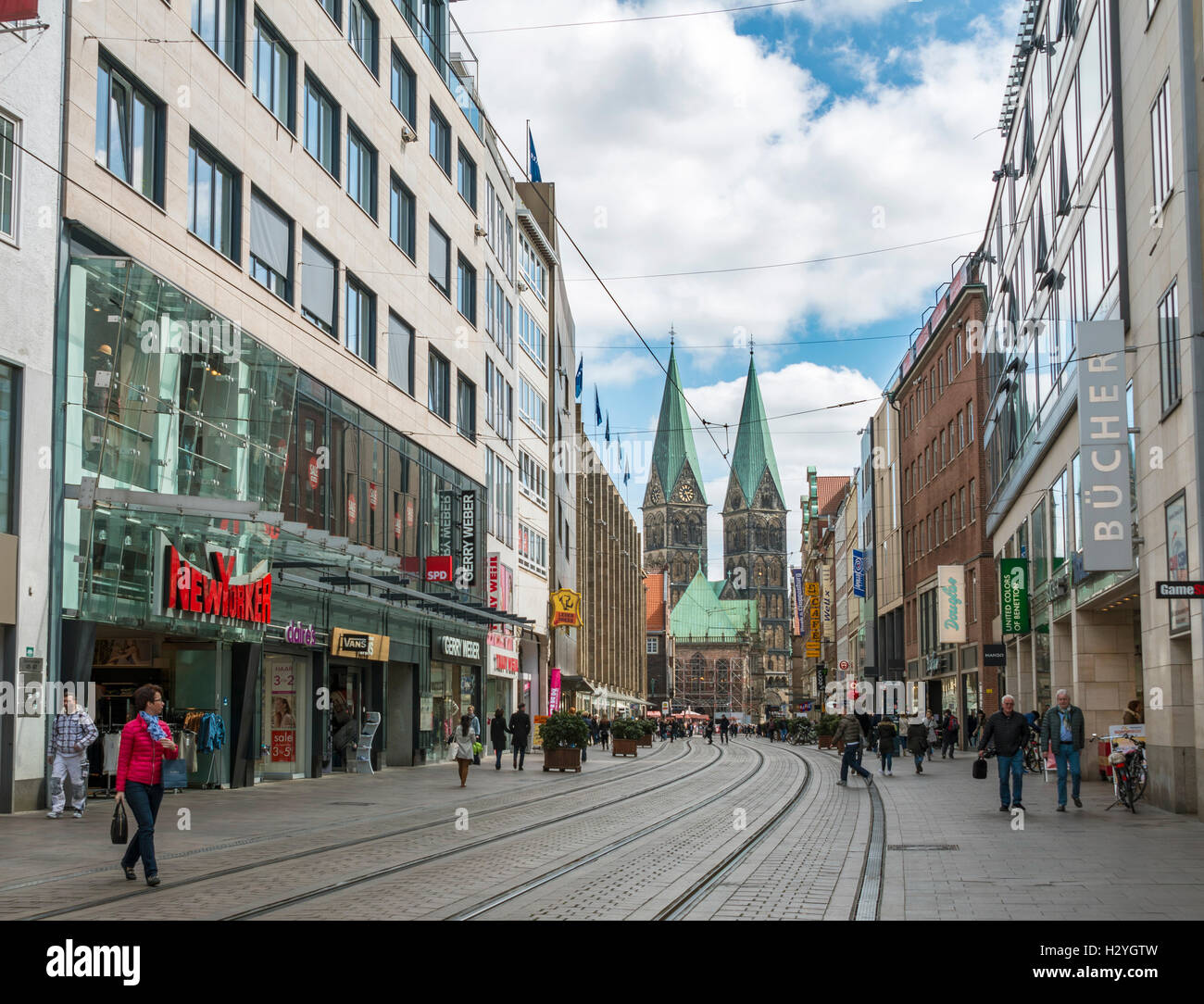 Upper Street, la strada dello shopping, dietro la Cattedrale di Brema St. Petri, Brema, Germania Foto Stock