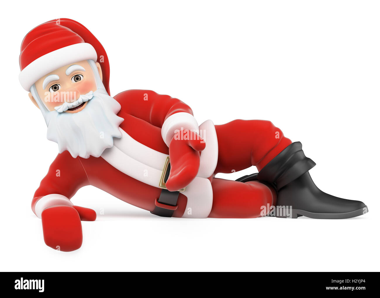 3d natale persone illustrazione. Santa Claus giacente con la punta rivolta verso il basso. Isolato sullo sfondo bianco. Foto Stock