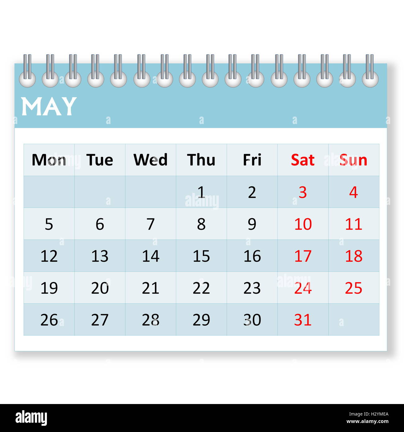 Foglio di calendario per il mese di maggio Foto Stock