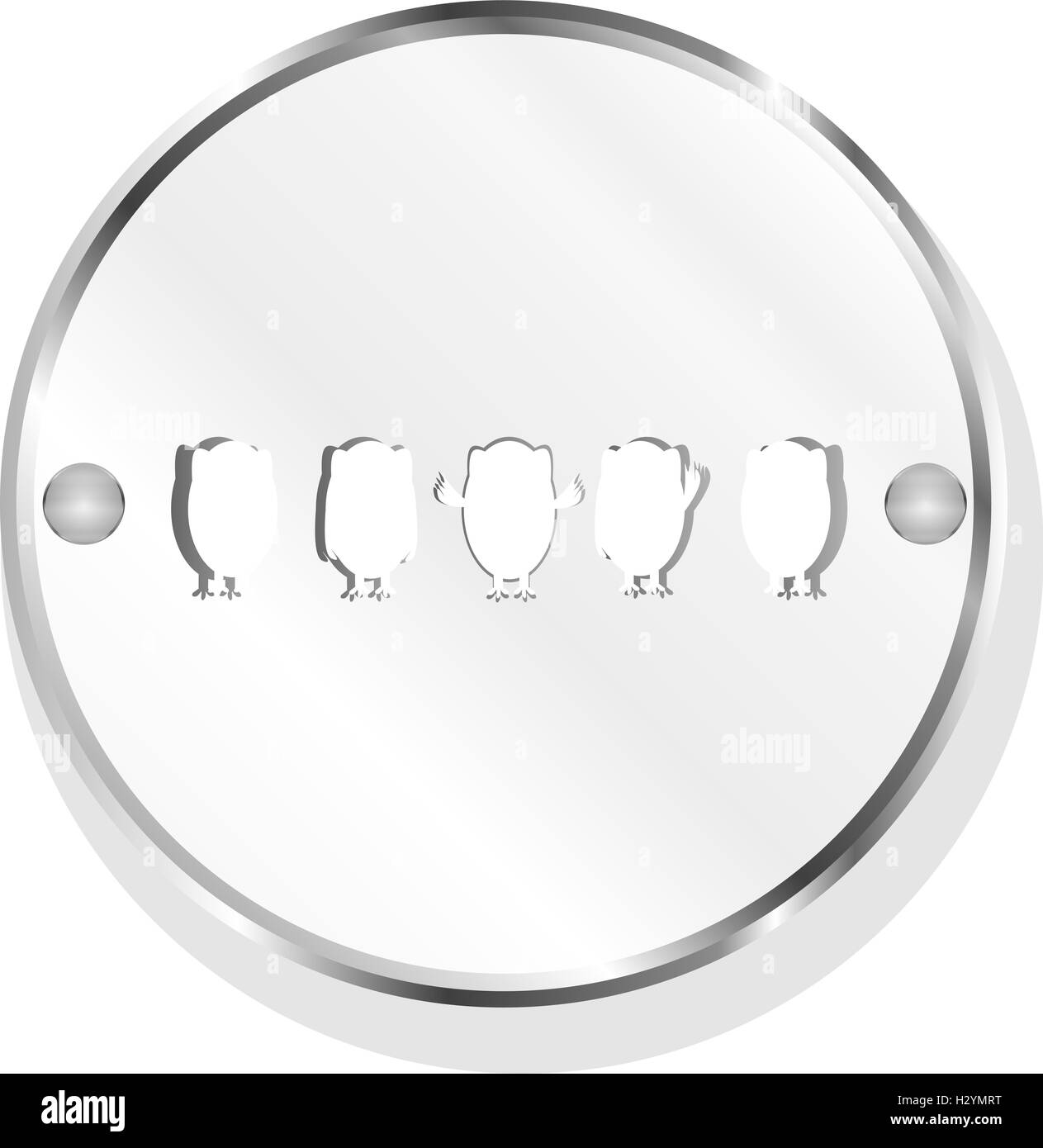 Pulsante con il gufo famiglia isolato su bianco Foto Stock