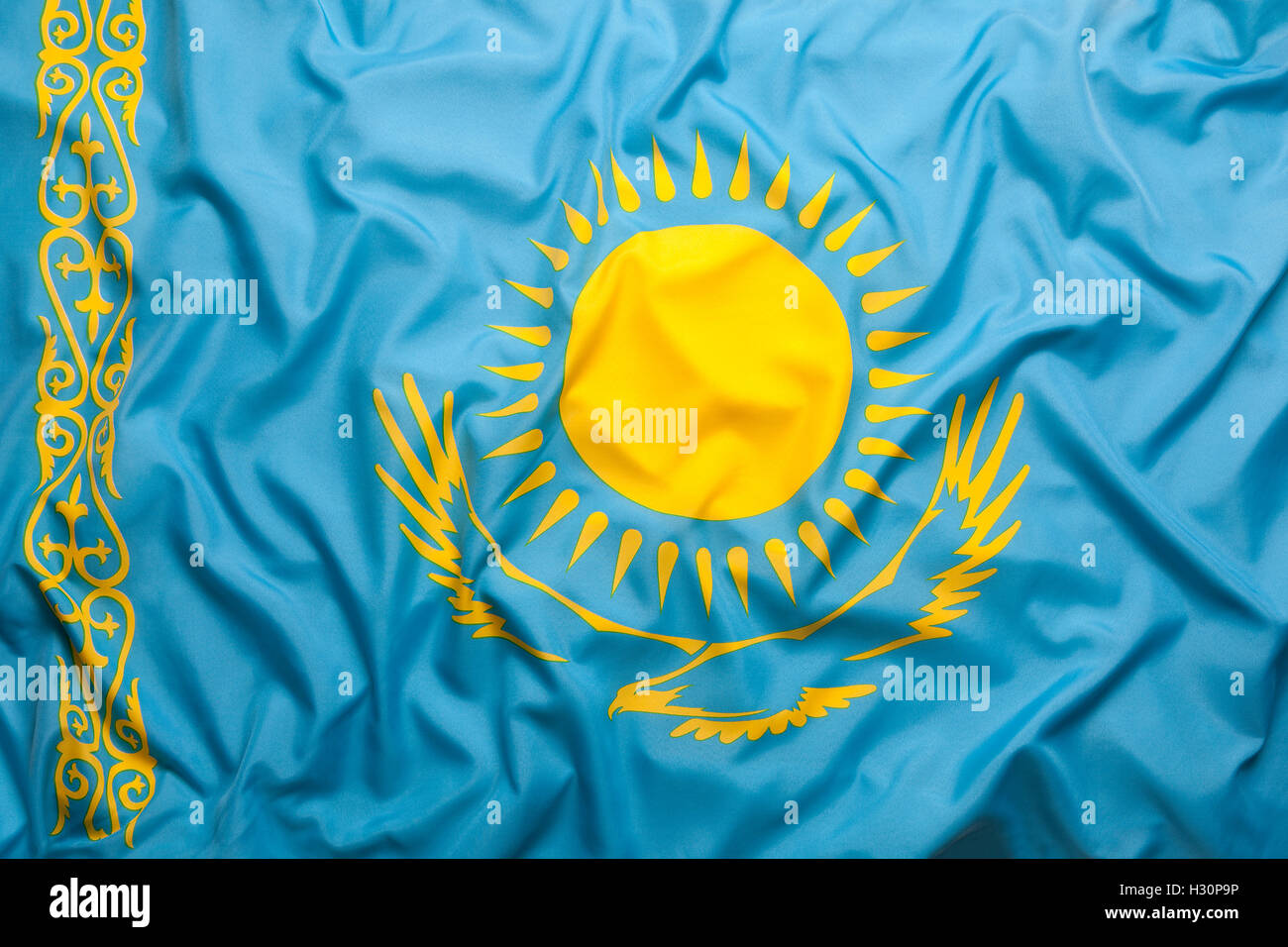 Flag di tessili del Kazakistan per lo sfondo Foto Stock