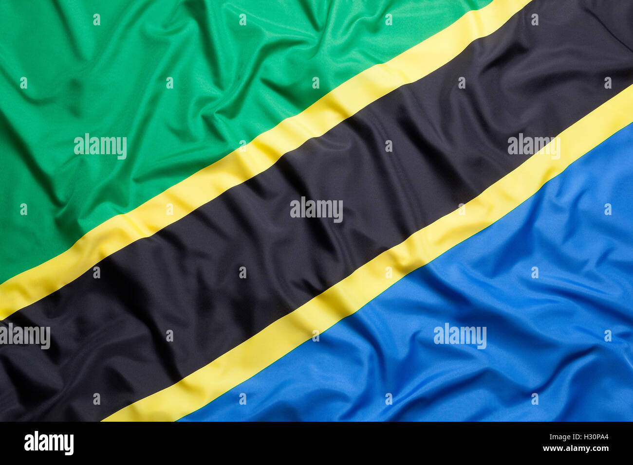 Bandiera tessile della Tanzania per lo sfondo Foto Stock