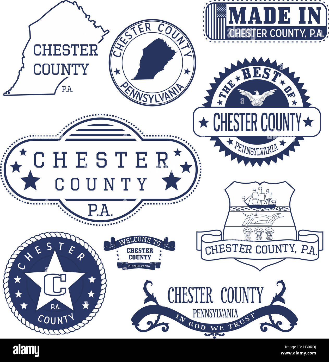 Serie di francobolli generico e segni di Chester County, Pennsylvania Foto Stock