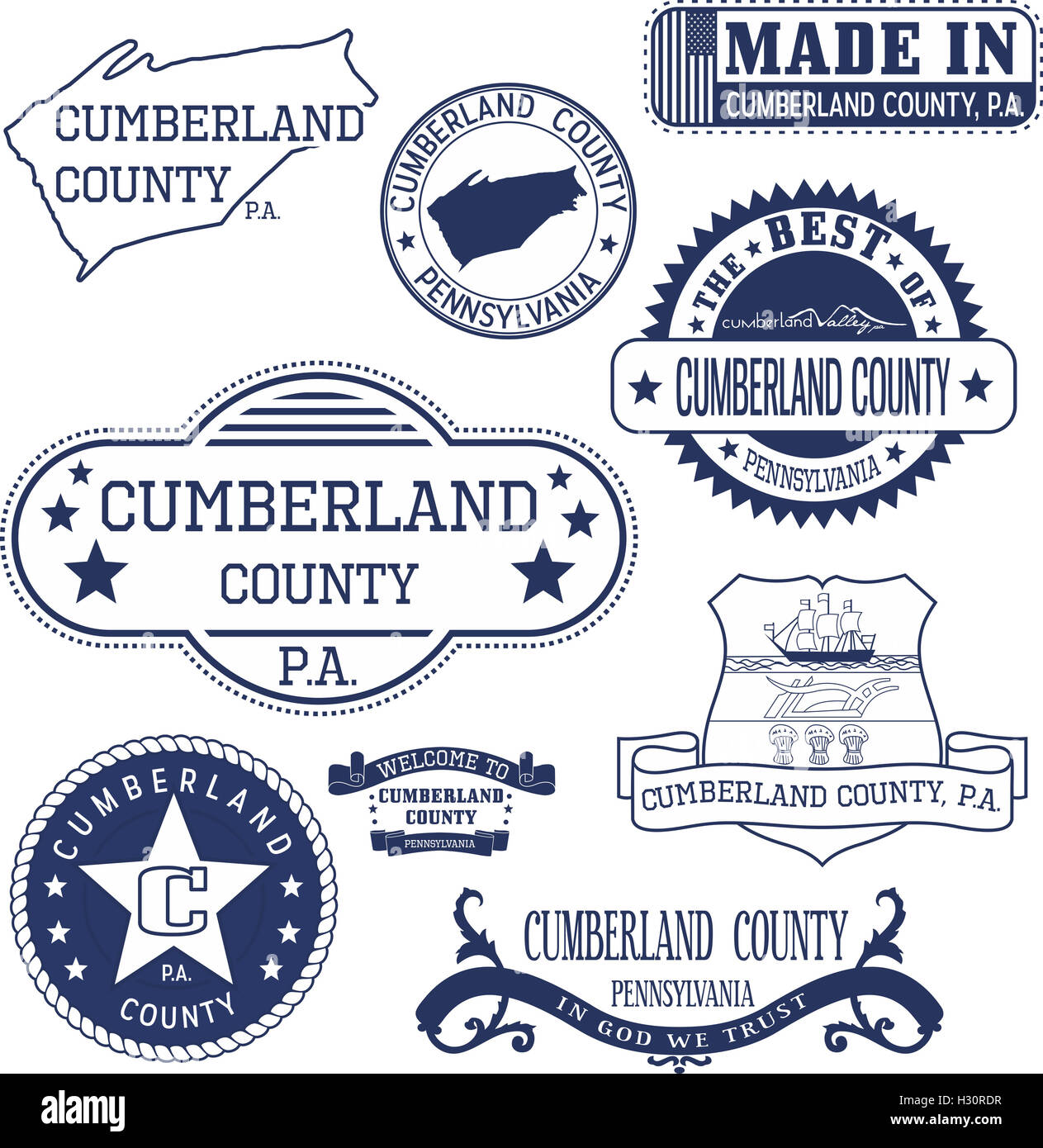 Serie di francobolli generico e segni di Cumberland County, Pennsylvania Foto Stock