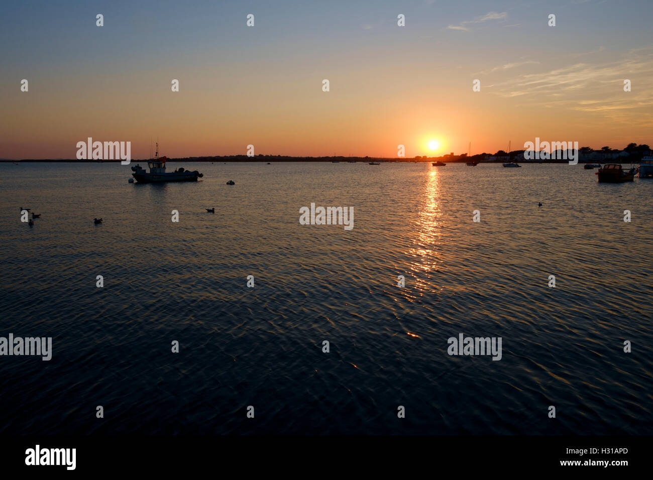 Bel tramonto a Mudeford Quay, Dorset Foto Stock