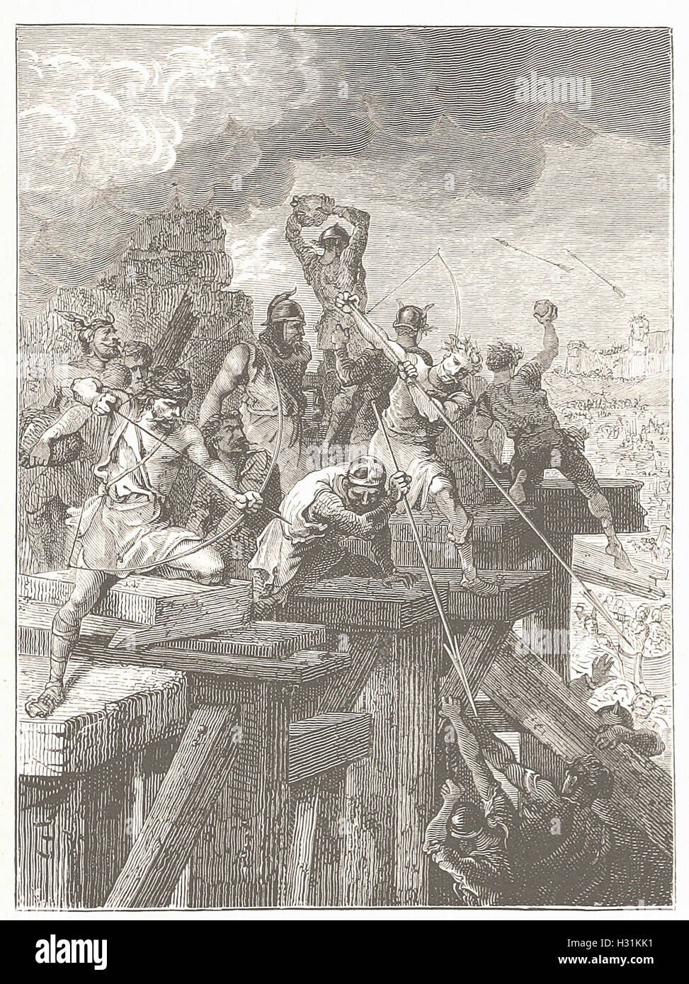 Incidente IN ASSEDIO DI PARIGI : difendere il ponte e la torre contro il normanno di host - da 'Cassell illustrato della storia universale" - 1882 Foto Stock