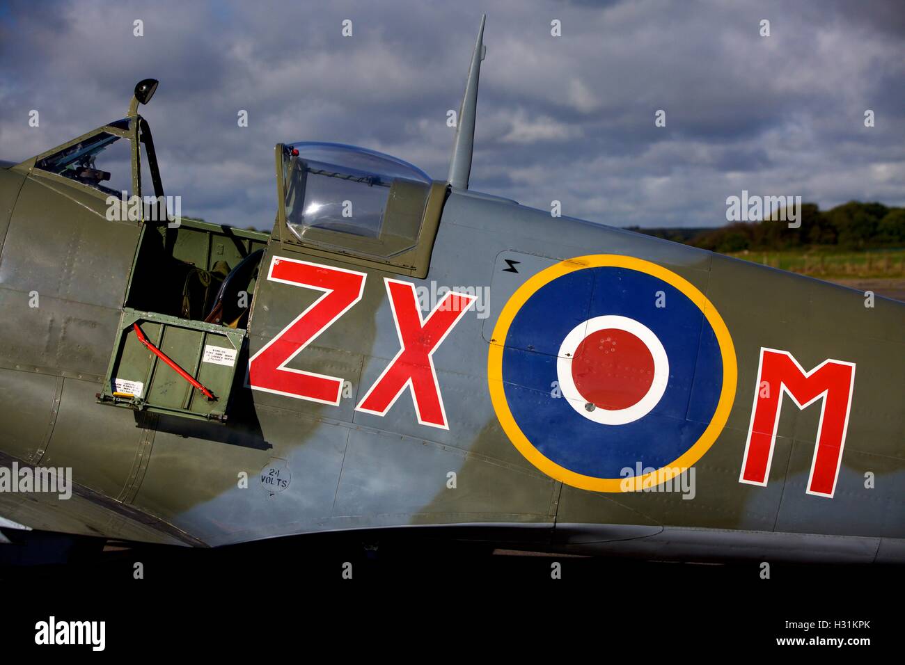 Spitfire a Dunkeswell airfield nel Devon che appare in scene di volo nel 2017 film Dunkirk, un British epico film di guerra Foto Stock