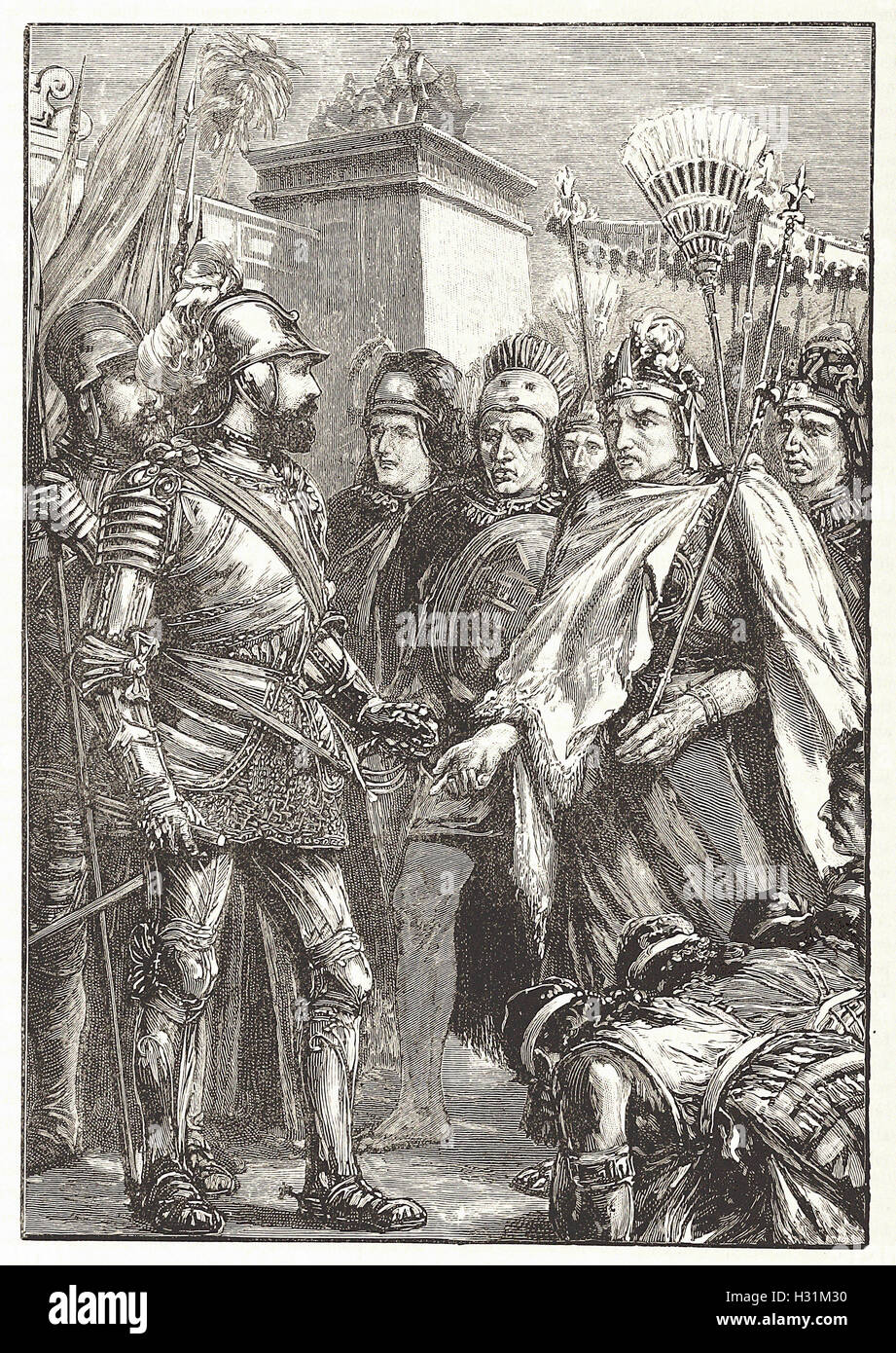 Ricezione di CORTES DA MONTEZUMA - da 'Cassell illustrato della storia universale" - 1882 Foto Stock