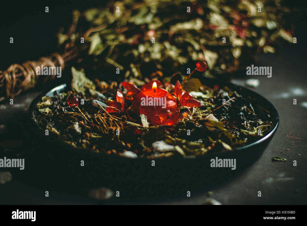 Erba della strega in una piastra Foto Stock