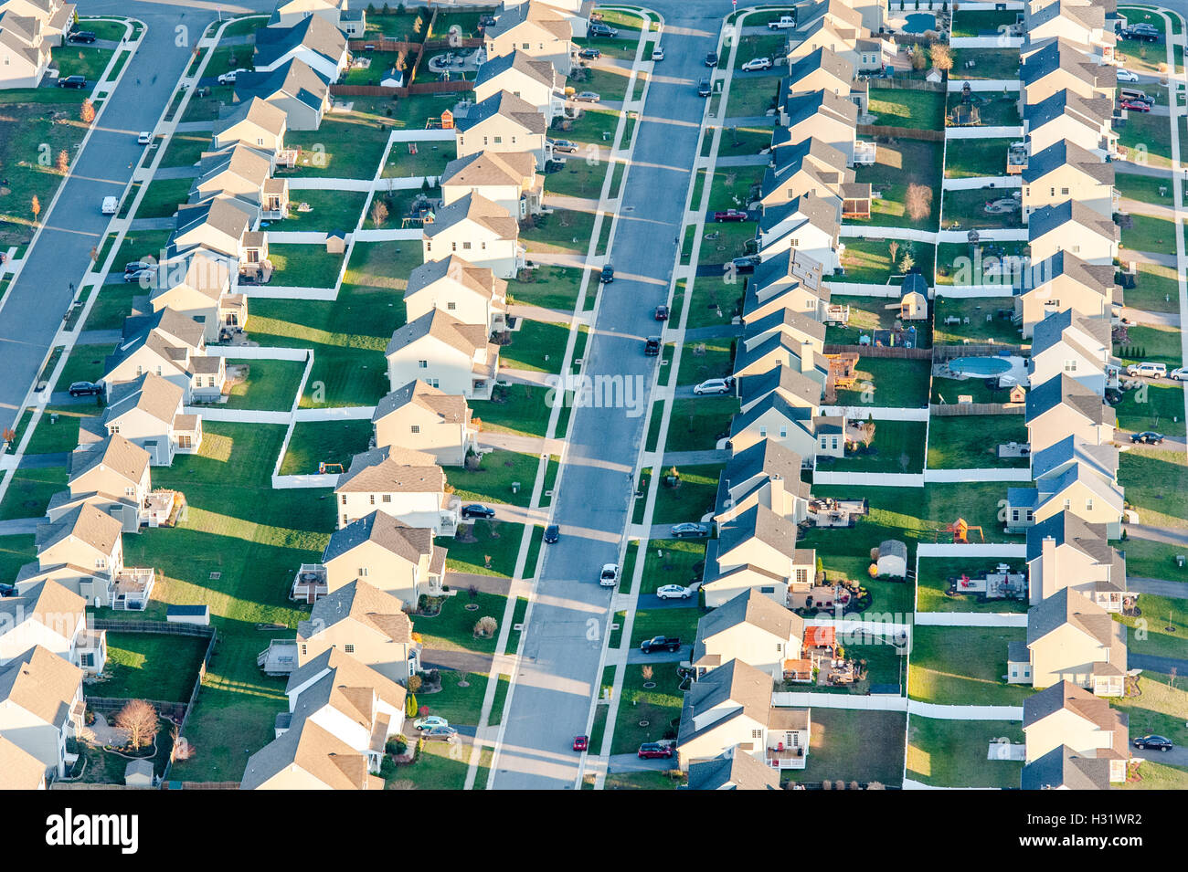 Vista aerea di righe di case su Centreville, Maryland. Foto Stock
