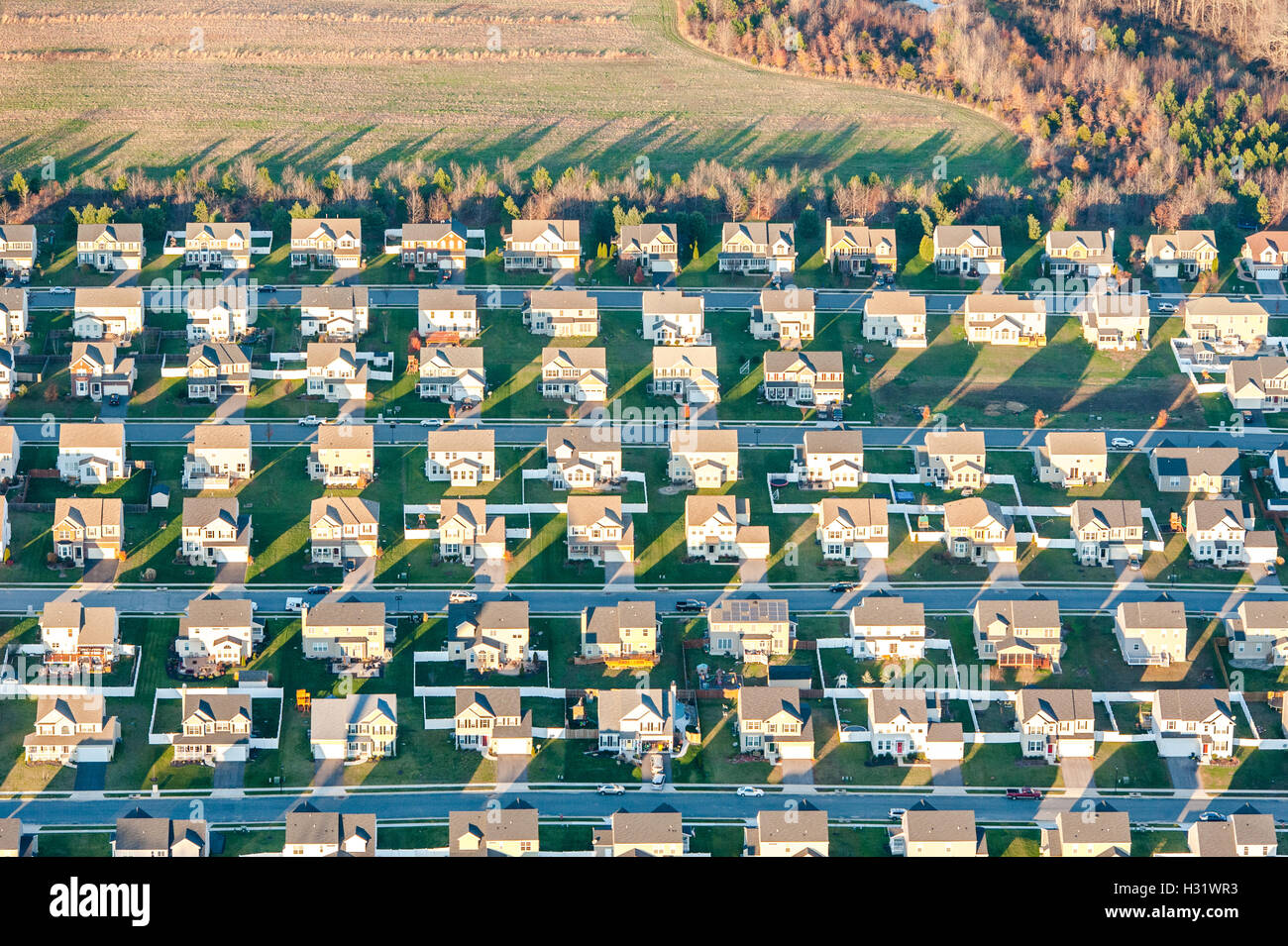 Vista aerea di righe di case su Centreville, Maryland. Foto Stock