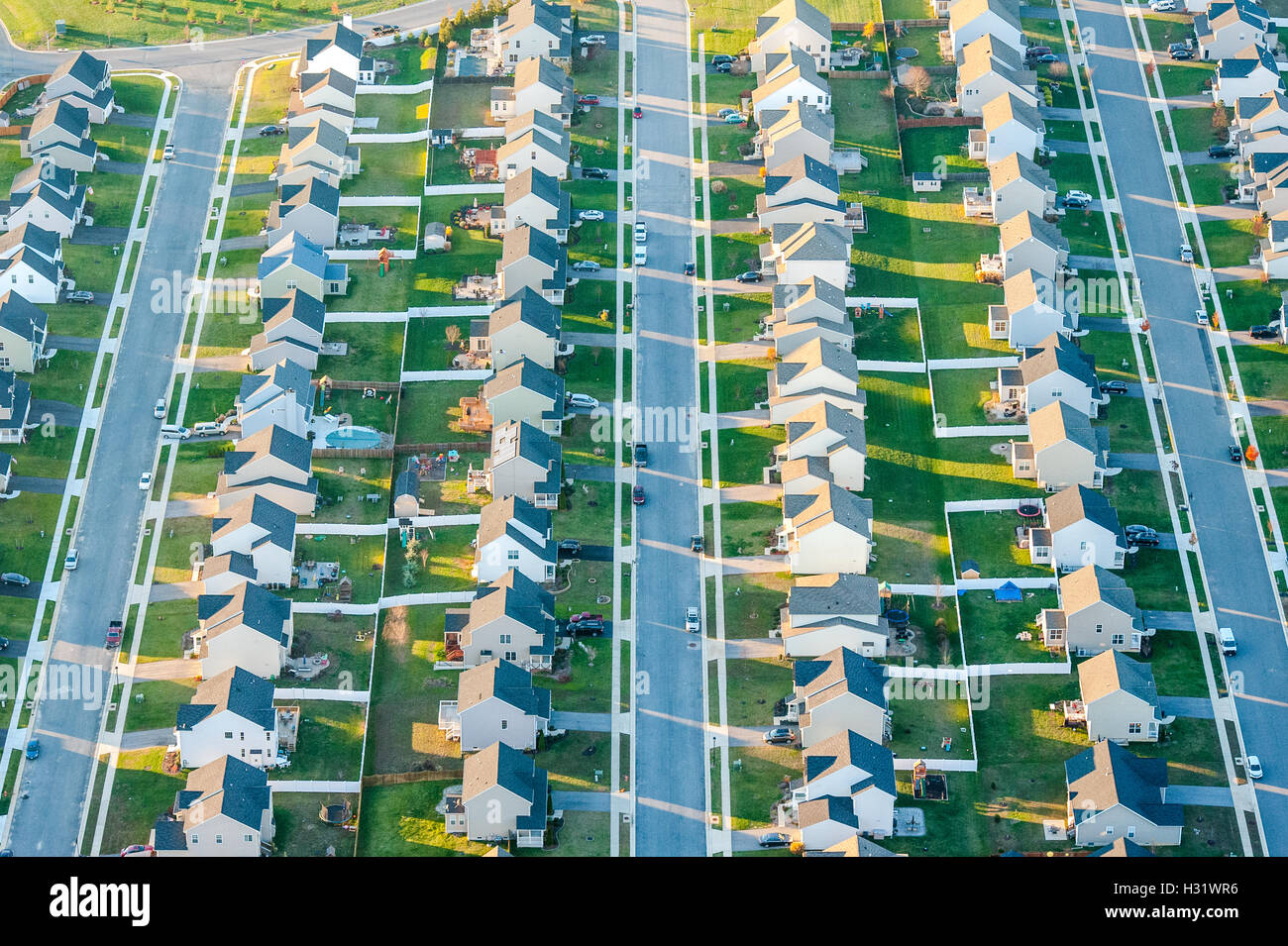 Vista aerea di righe di case su Centreville, Maryland. Foto Stock
