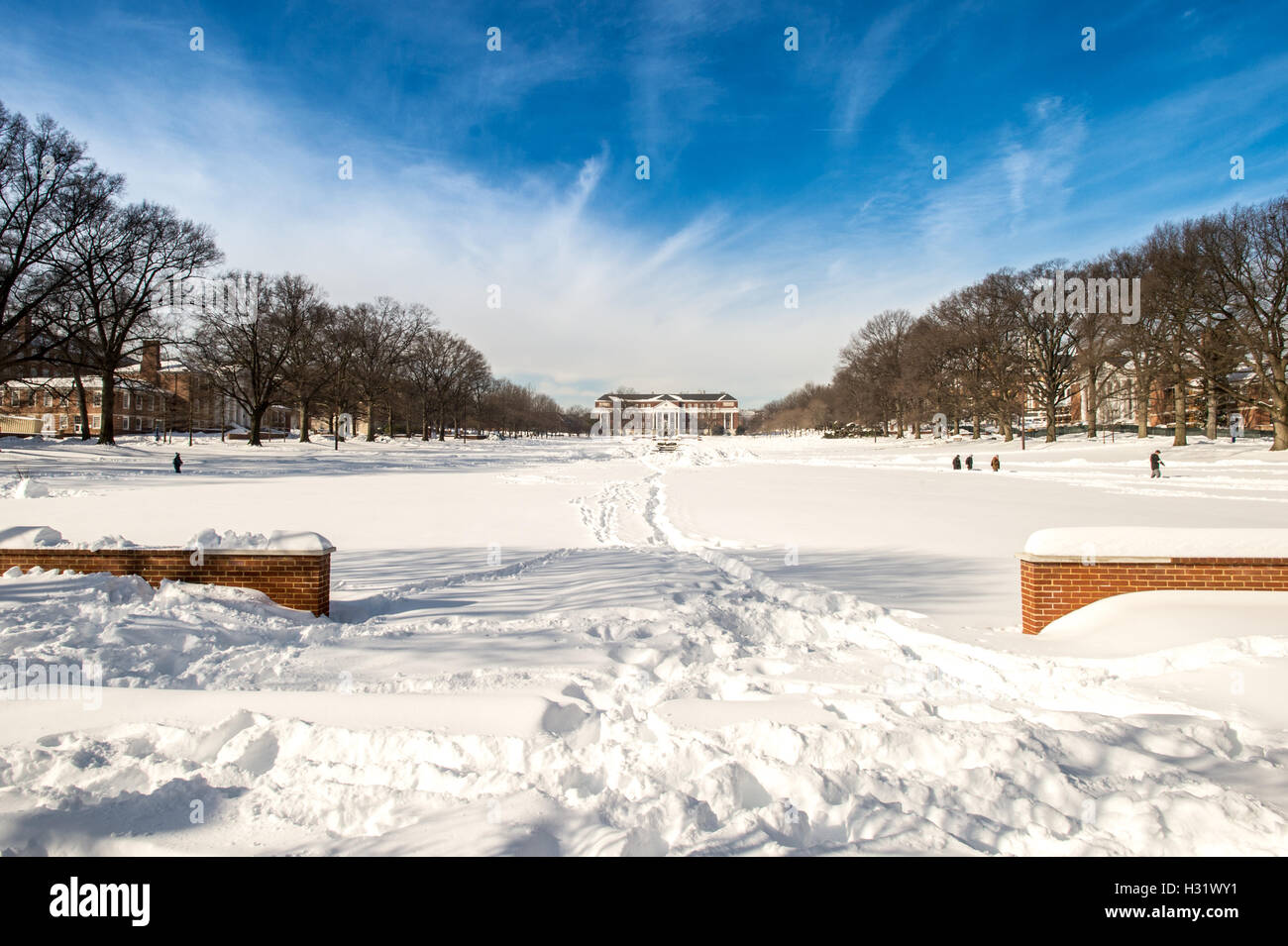 Neve sul campus dell'Università del Maryland, College Park. Foto Stock