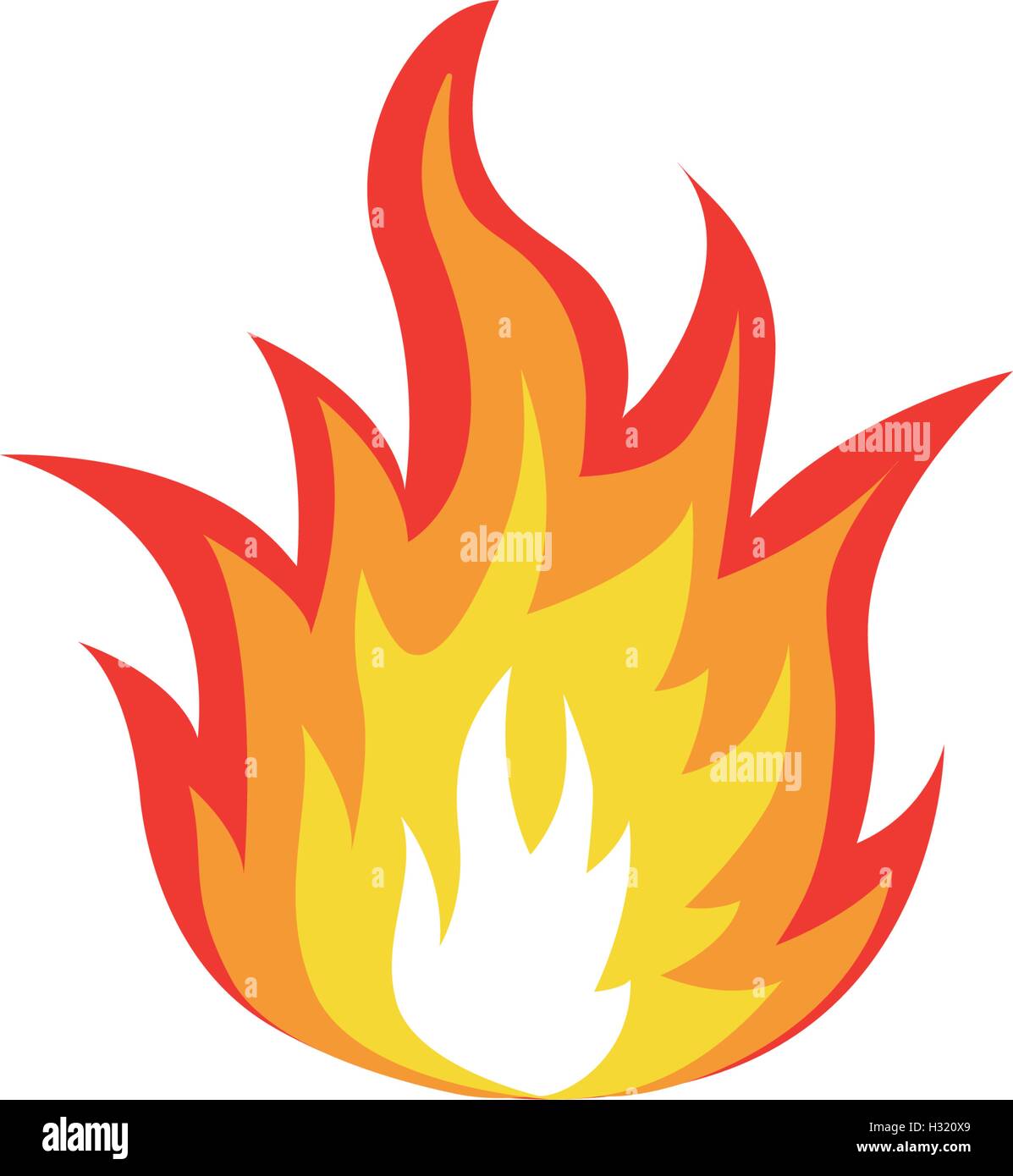 Abstract isolato rosso e arancione fiamma di fuoco logo su sfondo bianco. Campfire logotipo. Il cibo piccante simbolo. Icona di calore. Energia calda segno. Illustrazione Vettoriale. Illustrazione Vettoriale